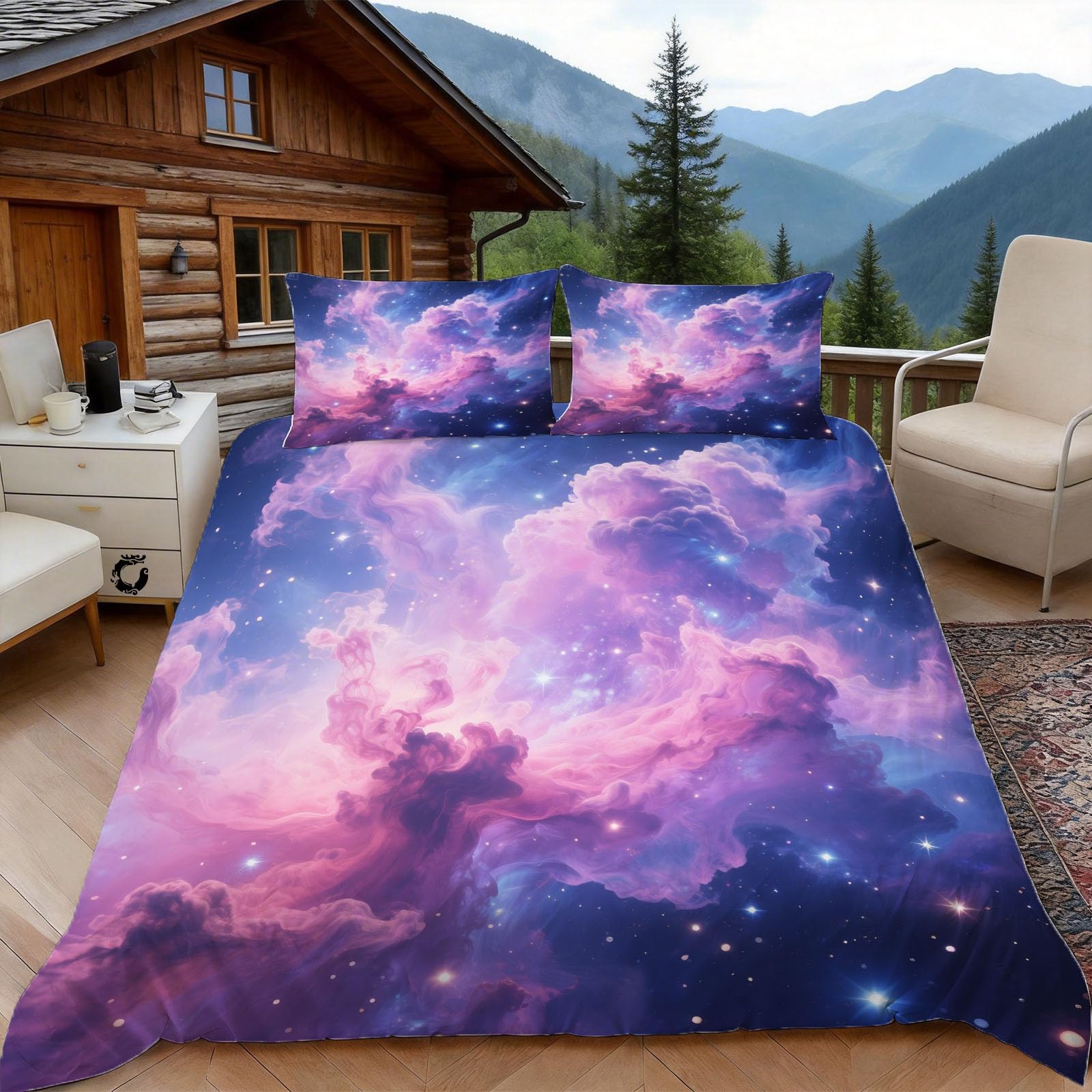 3D Super King Duvet Set 3D Printed Fantasy Starry Sky Bedding, Galaxy Soft Microfibre Duvet Cover Sets Quilt Cover and Pillow Set with Zipper 3 Pcs