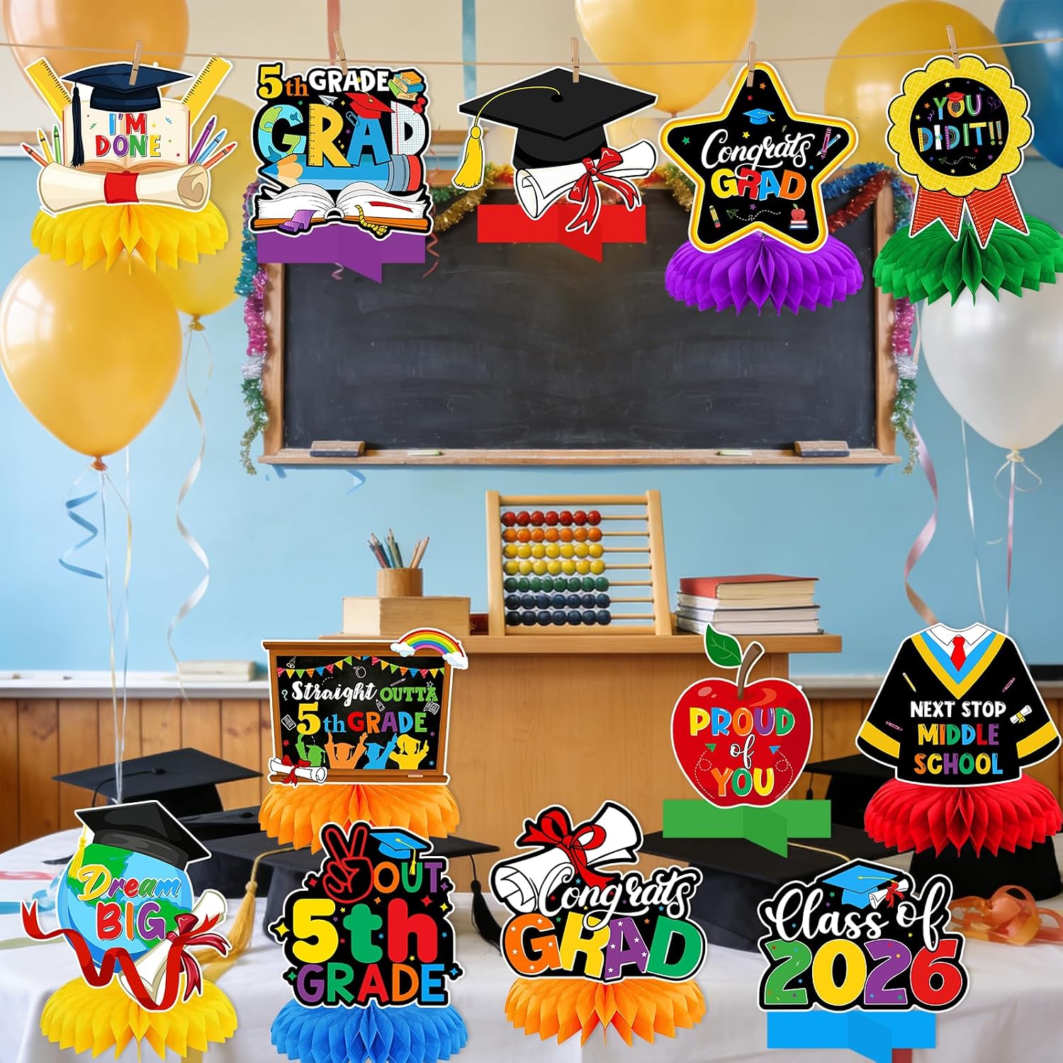 5th Grade Graduation Decorations: Elementary Graduation Decorations Honeycomb Centerpieces 5th Grade Promotion Decorations Fifth Grade Table Decorations for Boys and Girls