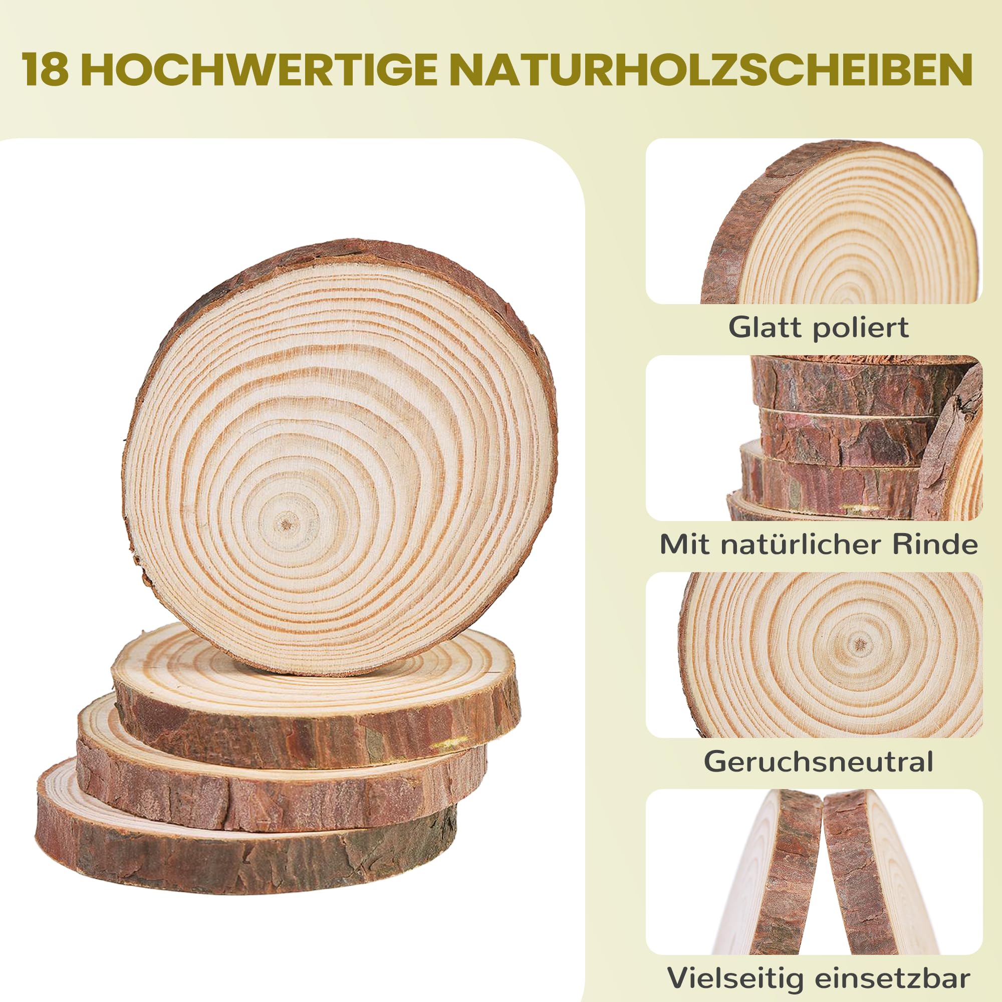 18 Holzscheiben 7–10 Cm – Natürliche Baumscheiben Aus Kiefer Für DIY, Dekoration & Basteln