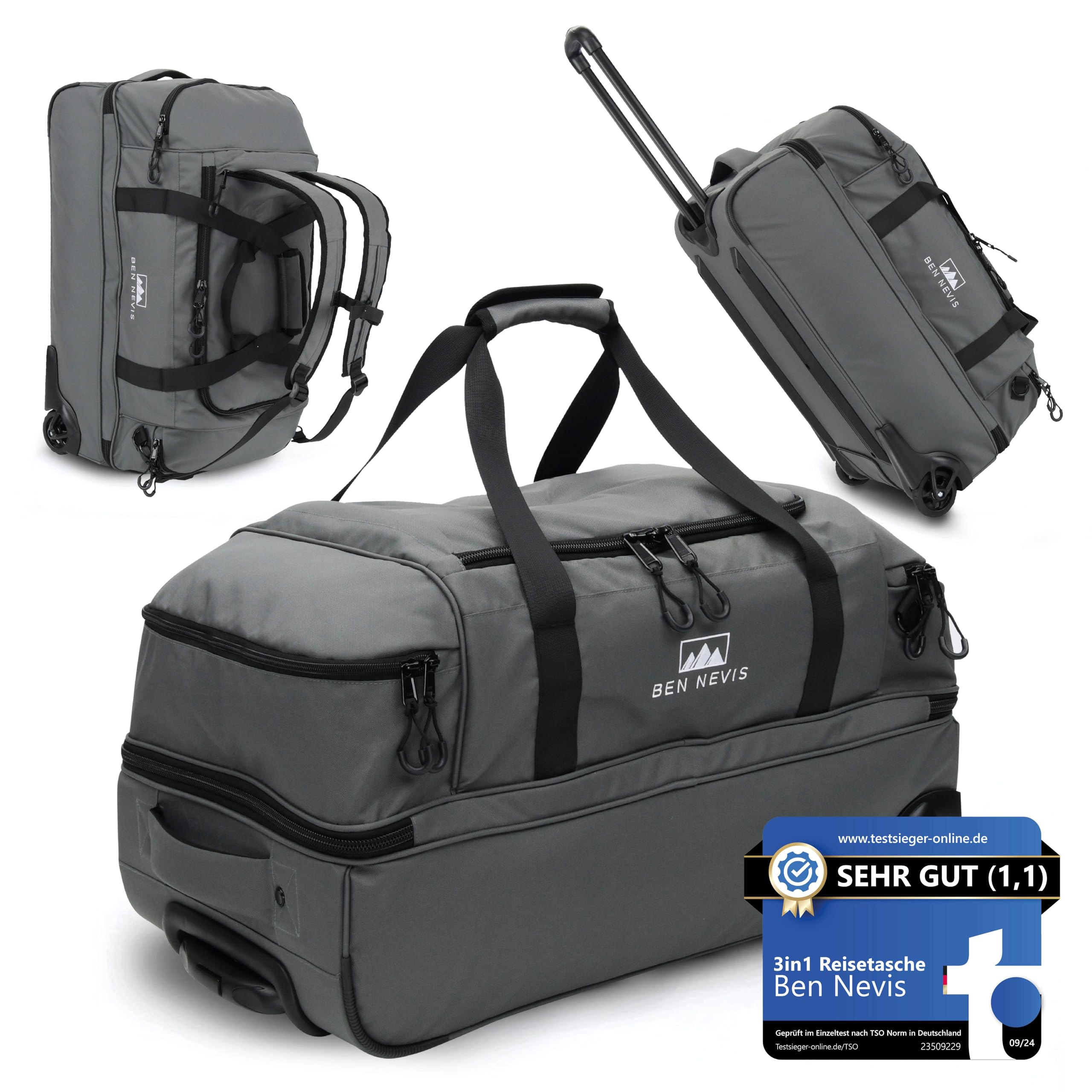 BEN NEVIS Reisetasche mit Rollen 80l [Recycelt] – 3-in-1 Tasche & Trolley & Rucksack | Luggage | Faltbare Reisetasche Damen und Herren Groß | Reisetaschen Rucksackfunktion | Travel Bag | Duffel Bag