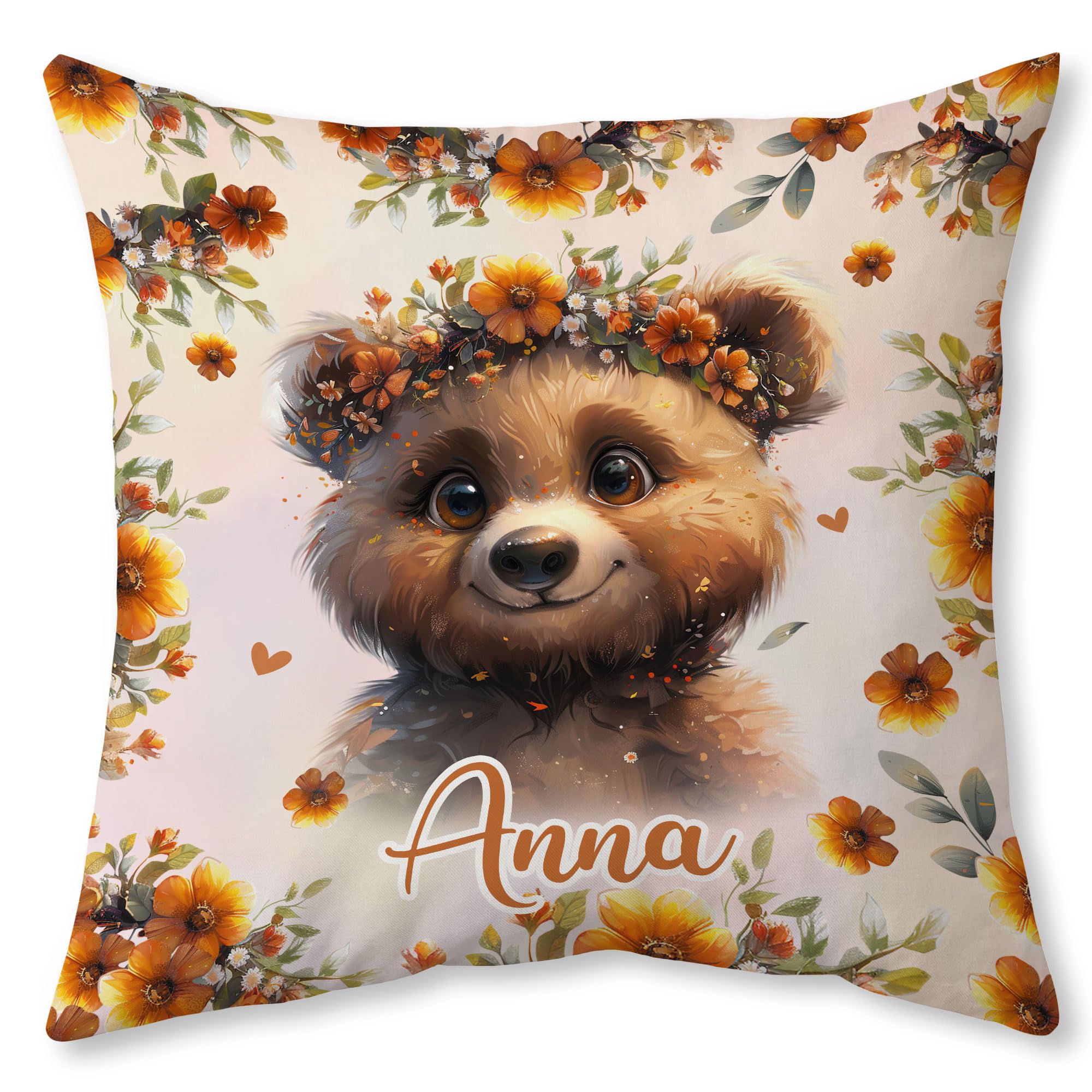 Hyturtle Personalized Cute Bear Pillow - Floral Bear Gift for Women - Gift for Bear Lover - Wild Animal Gift for Lovers - Bear Gifts On Birthday