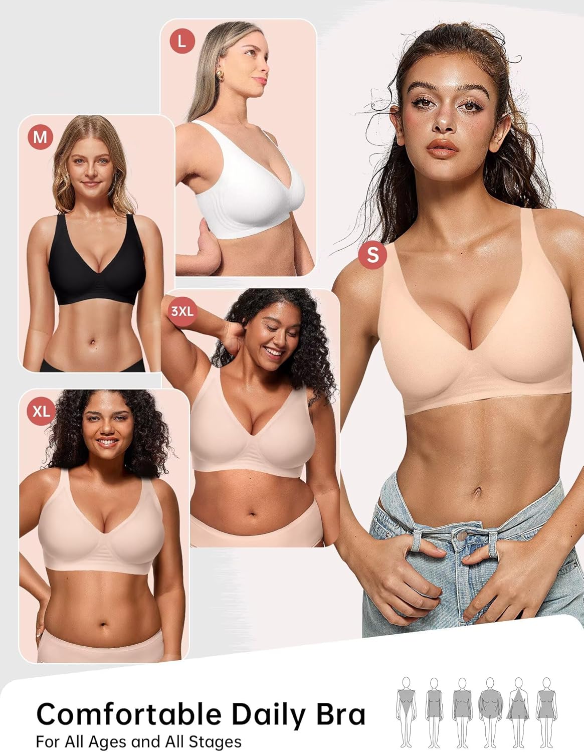 Vertvie Jelly Wireless Bras for Women Push Up Plunge Seamless T-Shirt Bras No Underwire Supportive Full Coverage Bralettes - Image 6