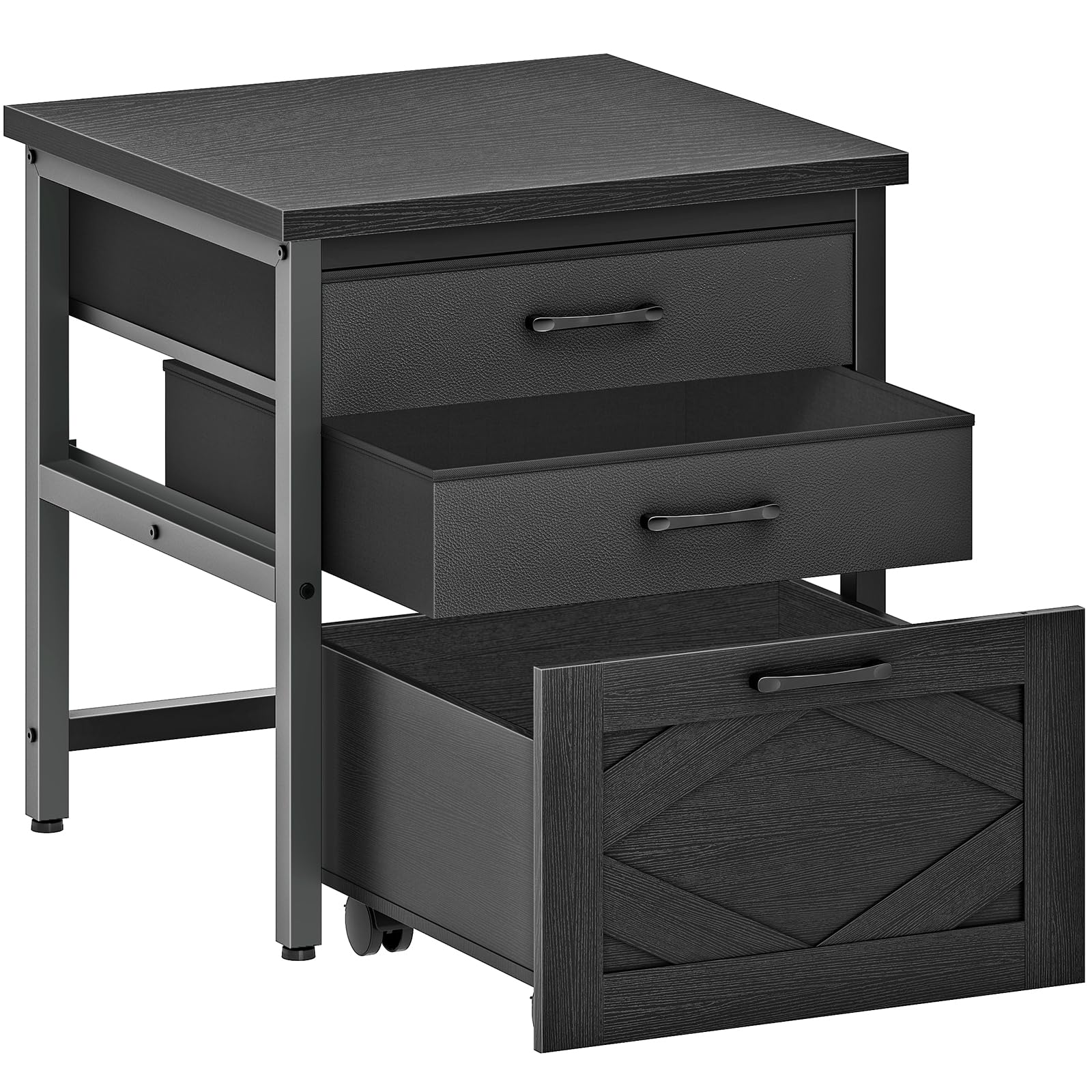 HOOBRO Mini Fridge Stand with Storage, 3-Tier Mini Fridge Cabinet, Mini Fridge Stand with Wheels and Adjustable Feet, 21.6" L x 20.4" W Tabletop, for Dorm, Apartment, Office, Bedroom, Black BB555BX01