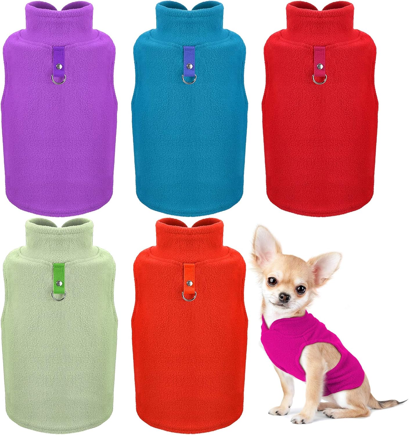 6 Pack Winter Dogs Sweater for Small Dogs Warm Clothes Fleece Vest with Leash Ring Sleeveless Dog Jacket for Little Medium Puppy Pet Unisex(Medium,Bright Colors) Bright Colors M