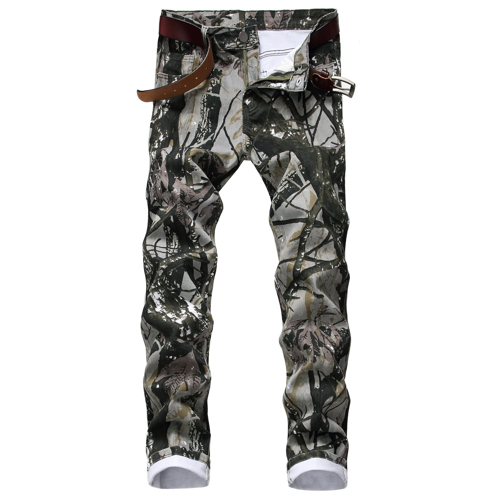 COOSVEN Men Ripped Jeans, Slim Fit Straight Leg, Denim Pants with Holes, Camo Non-Ripped 07 - Stretch, 34