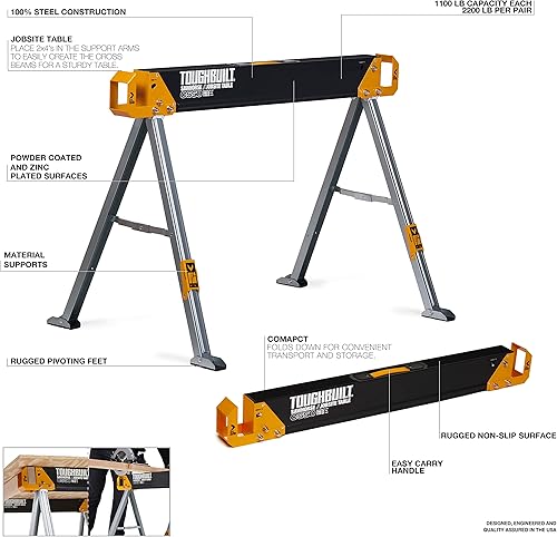 Miniatura 2 de ToughBuilt TB-C550 Mesa plegable para caballete y mesa de trabajo, resistente, duradera, ligera, 100 % acero de alta calidad, mango fácil de