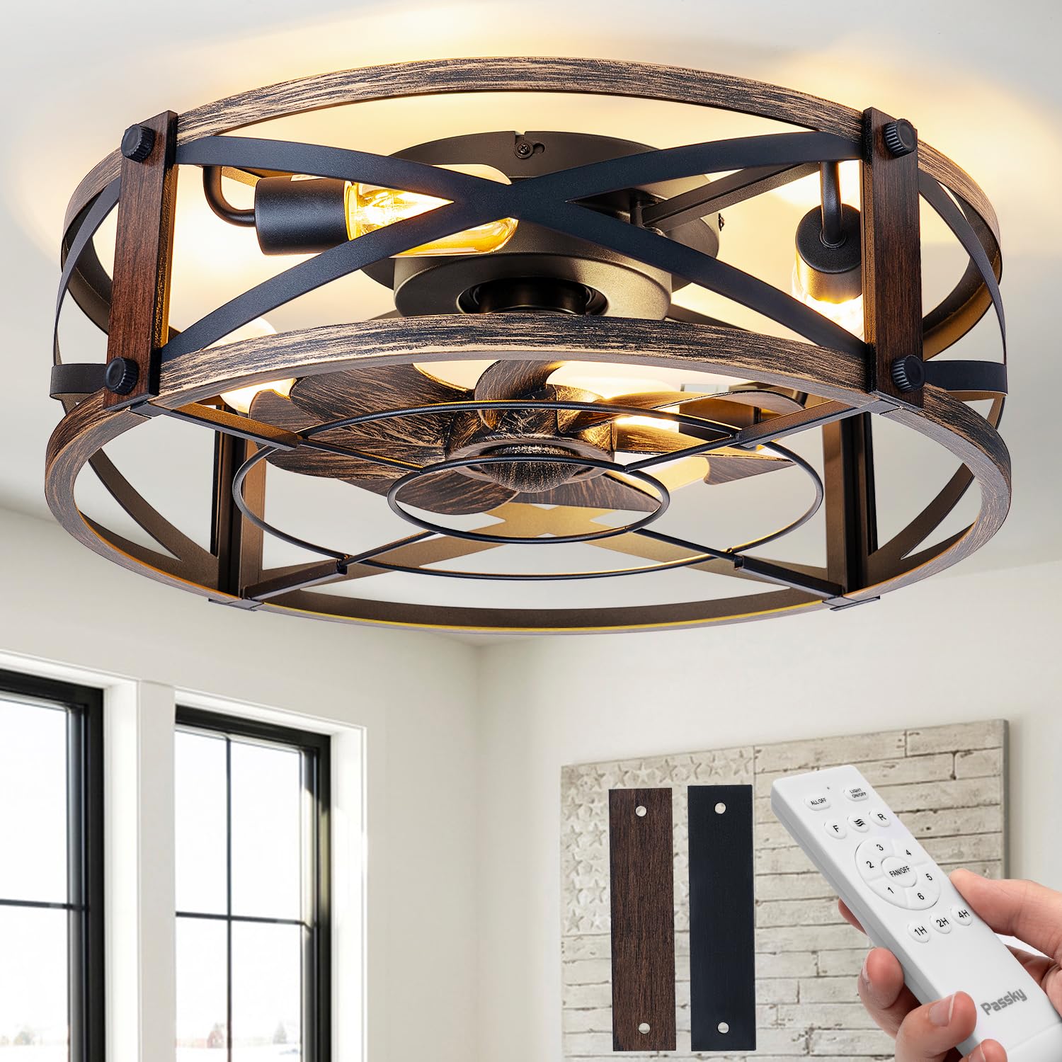Passky 20 inch Farmhouse Caged Ceiling Fan