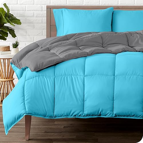 Bare Home Queen Comforter - Reversible Colors - Goose Down Alternative - Ultra-Soft - Premium 1800 Series - All Season Warmth - Bedding Comforter (Queen, Grey/Aqua)