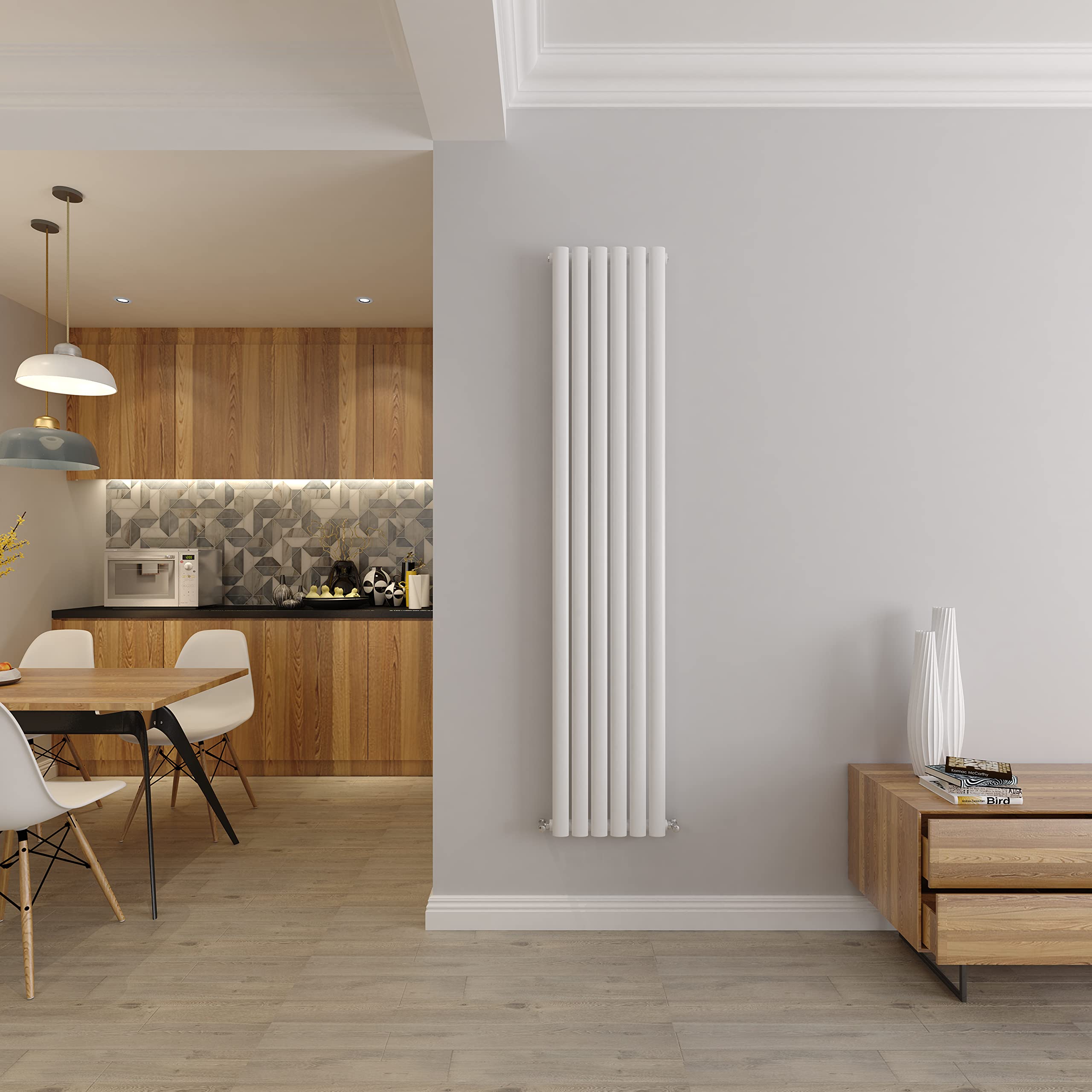 White Vertical Radiator Oval Single Panel Designer Tall Radiators 1800x354mm Central Heating Radiators