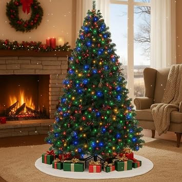 6FT Green Artificial Christmas Tree with 250 Multicolor LED Lights Pre-Lit Full Holiday Tree for Indoor Home, Kids, Apartment, Party, Office, Traditional Festive Decor