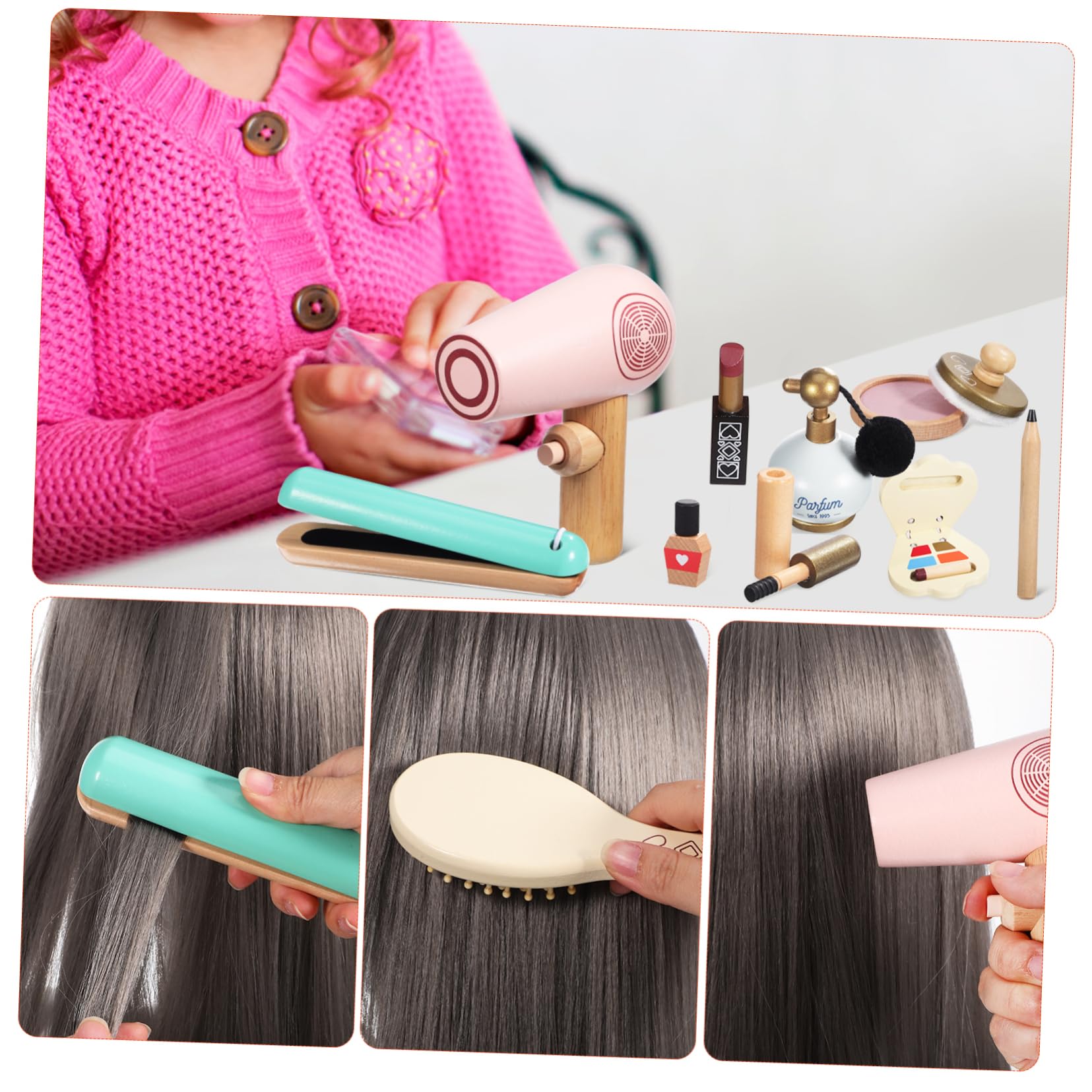 Holz Schminkspielzeug Satz für Kinder, 1 Satz Spielzeug Make Up | Rollenspiel Zubehör für Mädchen, Sichere Nutzung, Feine Verarbeitung, Geeignet für Spielzeit und Feiertage