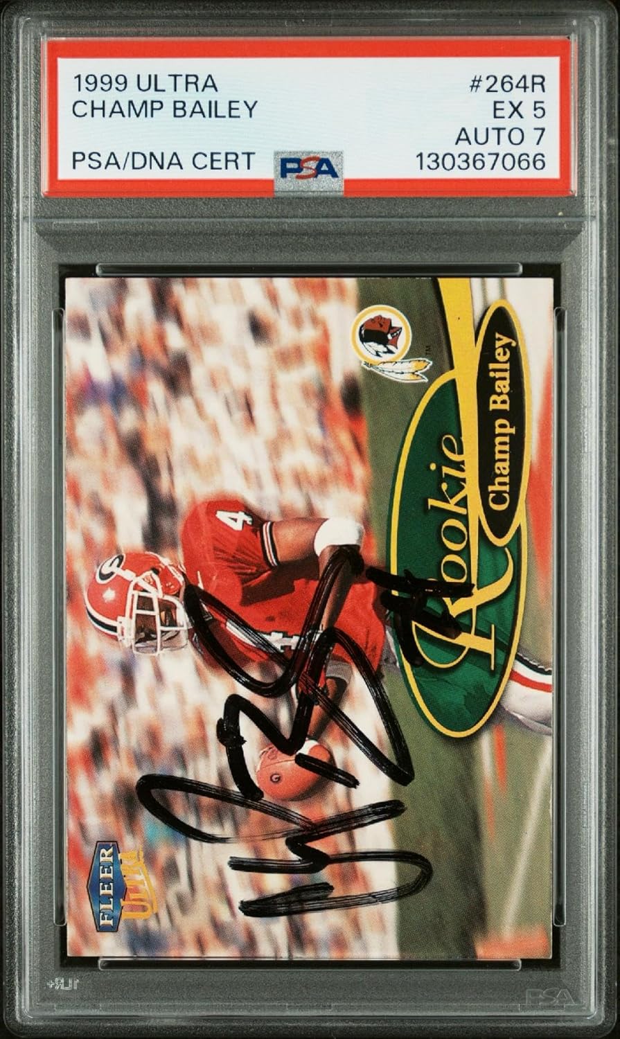 Champ Bailey Rookie Card #264R, PSA EX 5, AUTO 7, Autographed 1999 Ultra Football Trading Card + Kenny Walker RC, Michael Brooks, Mike Horan, Karl Mecklenburg, Steve Atwater, John Elway