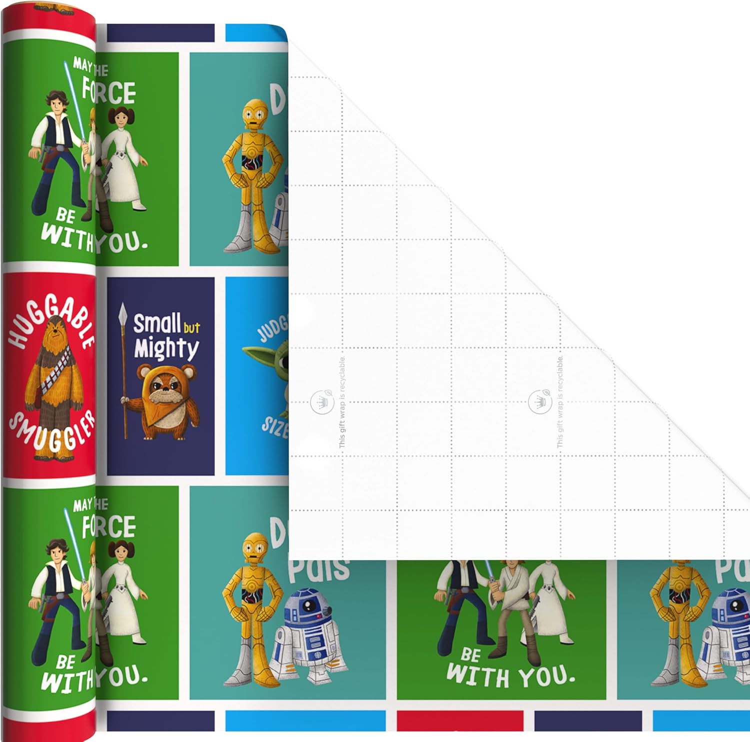 Hallmark Star Wars Wrapping Paper Mini Rolls, 3-Pack (Darth Vader, Luke, Han Solo, Millennium Falcon, Ewoks, Yoda) for Birthday, May the 4th, Graduation, Father's Day, Any Occasion - 45 Sq. Ft. Total