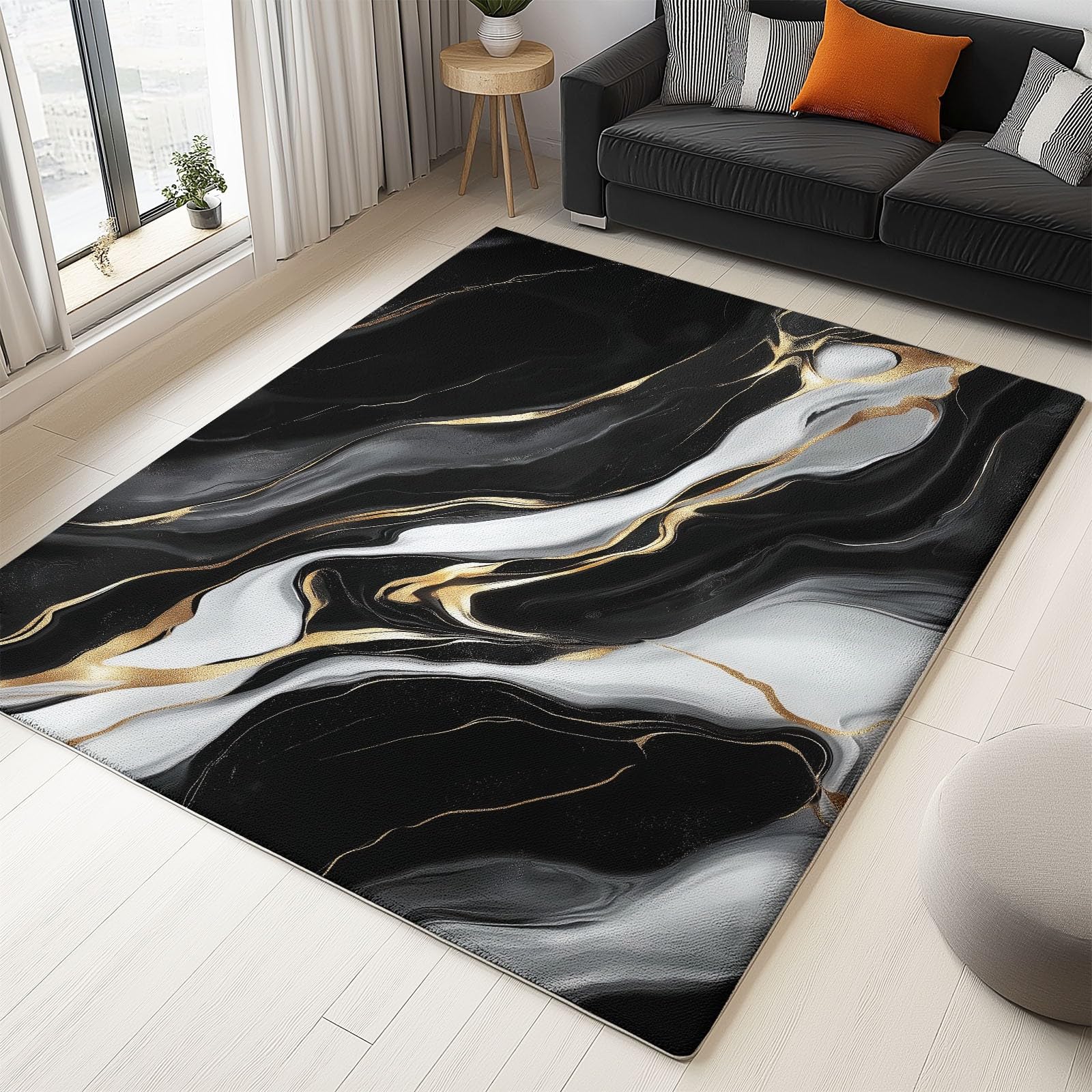 Indoor Teppich 120 x 180 cm Bunt, Abstrakt Wirbel Marmoriert Linien, Waschbarer Kurzer Samt Anti-Rutsch, Moderner Deko-Teppich für Wohnzimmer, Balkon, Küchenteppich & Flur Wohndeko