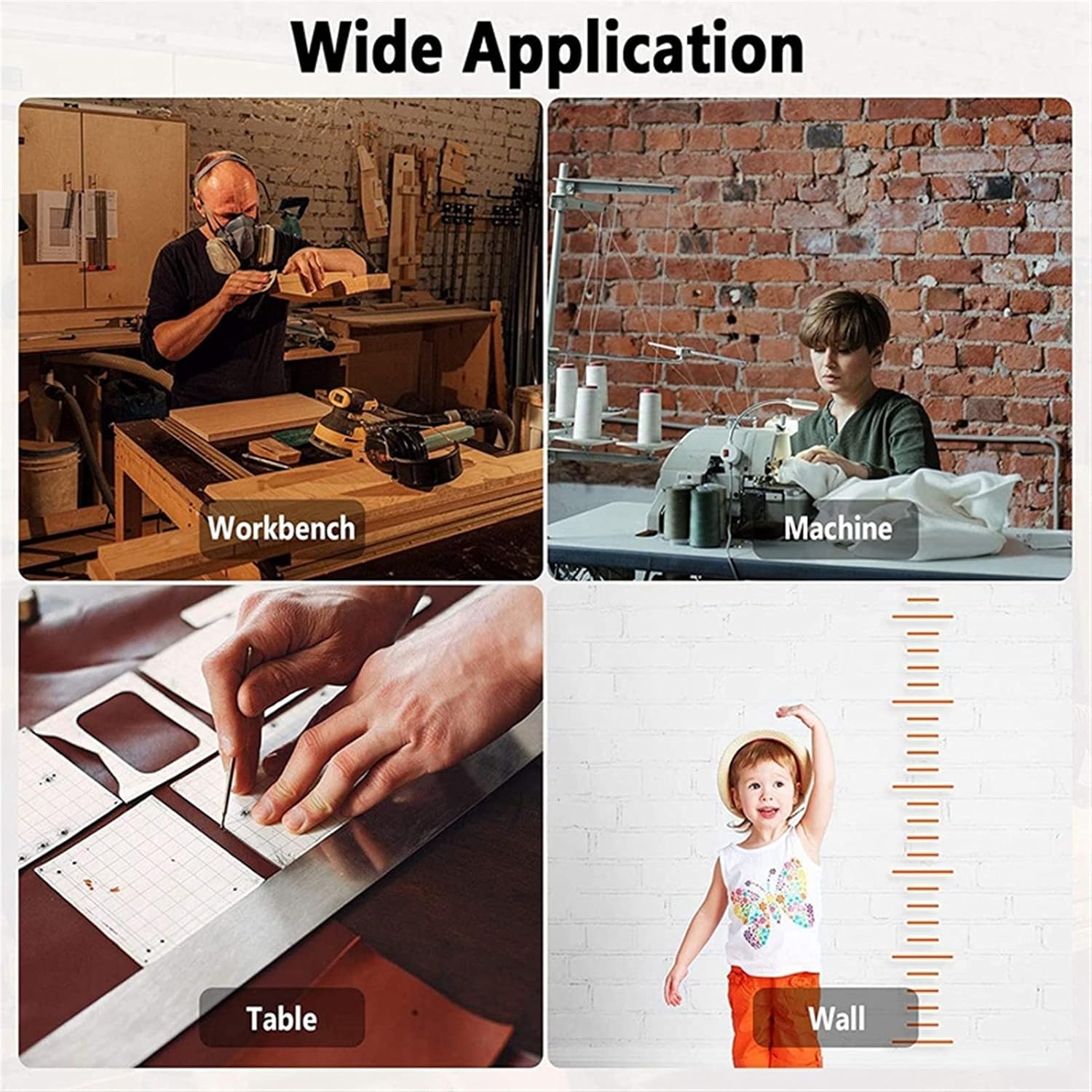 Reusable Tape Measure That is Not Easy to Break 4 Pieces Self-Adhesive Measuring Tape,Steel Ruler Tape Label,Metal Sticky Ruler Left or Right Read for Measuring,40 Inch (Color : White)