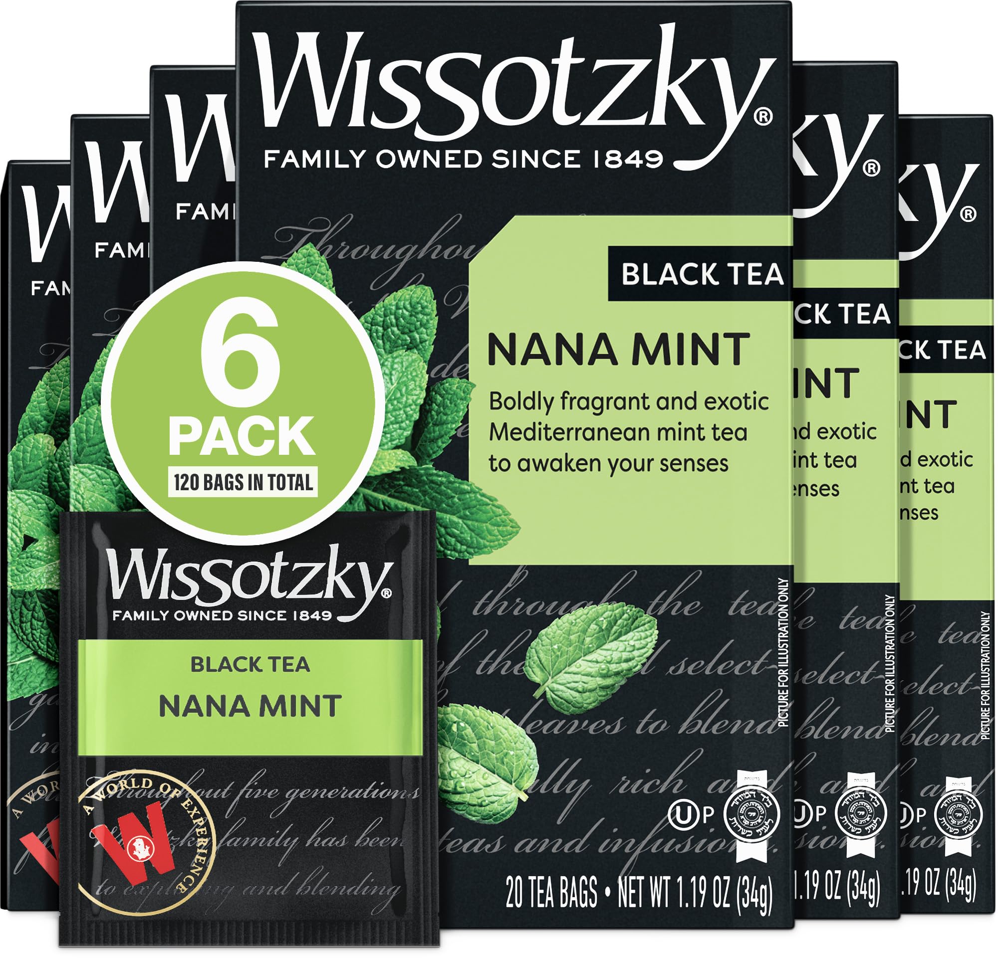 WissotzkyNana Mint Black Tea, (6 Pack - 120 Tea Bags | Antioxidant Rich | Revitalizing Nana Tea | Black Tea Bags
