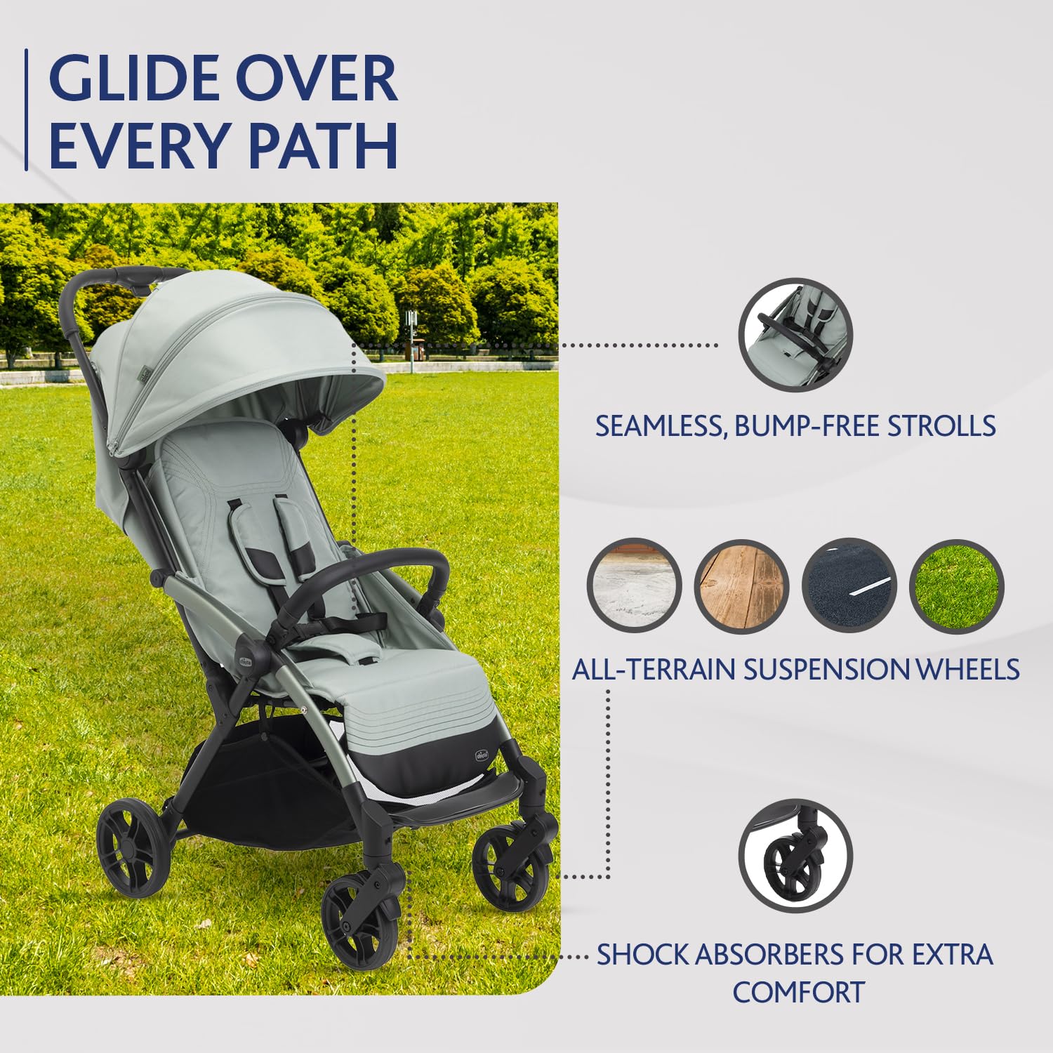 Chicco Goody XPlus - Passeggino pieghevole con un solo tocco, sedile imbottito e ruote ammortizzanti, 4 posizioni di reclinazione, schienale regolabile, dalla nascita fino a 4 anni, tettoia