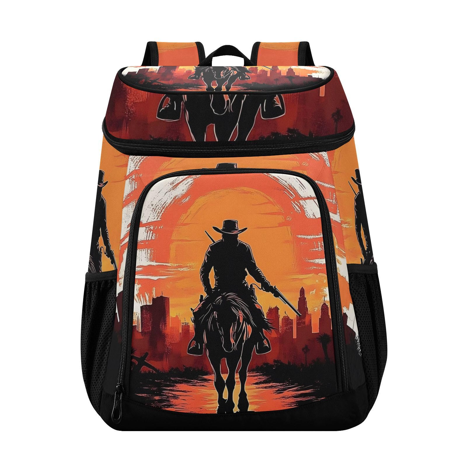 Western Cowboy Sunset Desert Cooler Backpack Cooler Insulated Leak Proof Lunch Backpack 36 Cans Waterproof Soft for Men Women Picnic Hiking Camping Beach