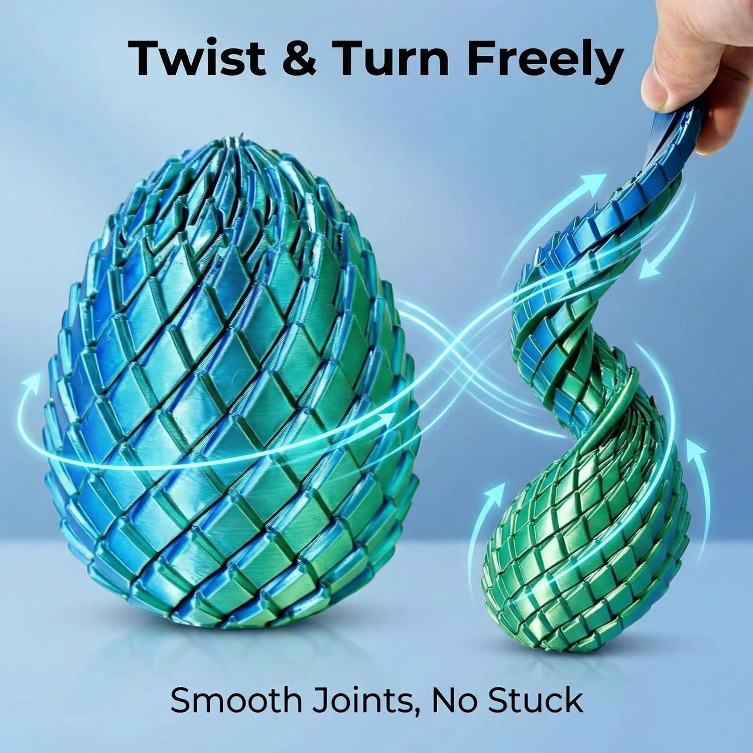 3D Printed Twisty Fidget Egg Set, Laser Purple & Blue Green Stress Relief Desk Toy, Portable Spiral Fidget for Adults & Teens, Calming Focus Fidget Toy