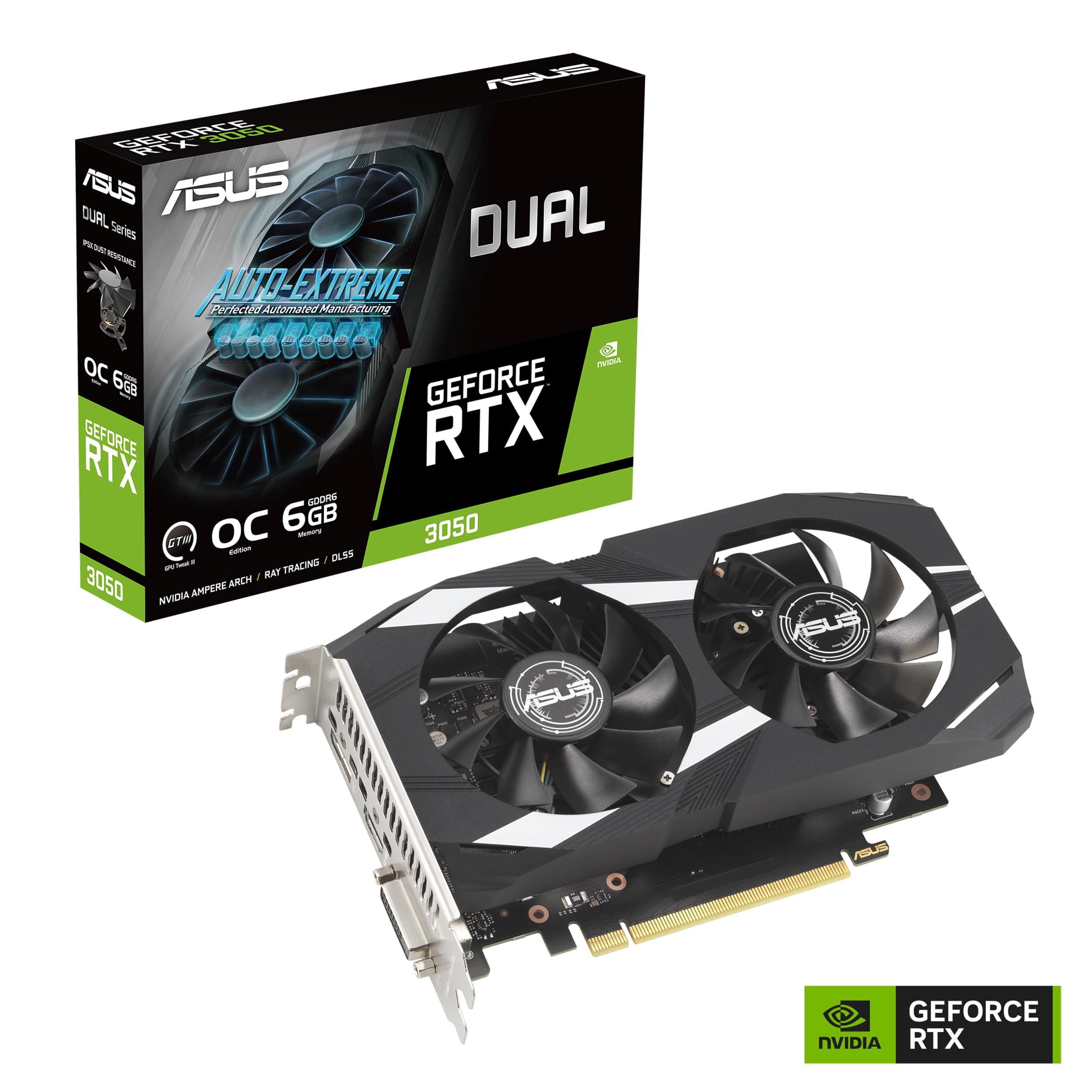ASUS GeForce RTX 3050 LP BRK OC Edition 6GB GDDR6 (resistenza alla polvere IP5X, doppi cuscinetti a sfera, staffa in acciaio inossidabile, PCIe 4.0, DLSS 3, HDMI 2.1, DisplayPort 1.4a, DVI-D e altro)