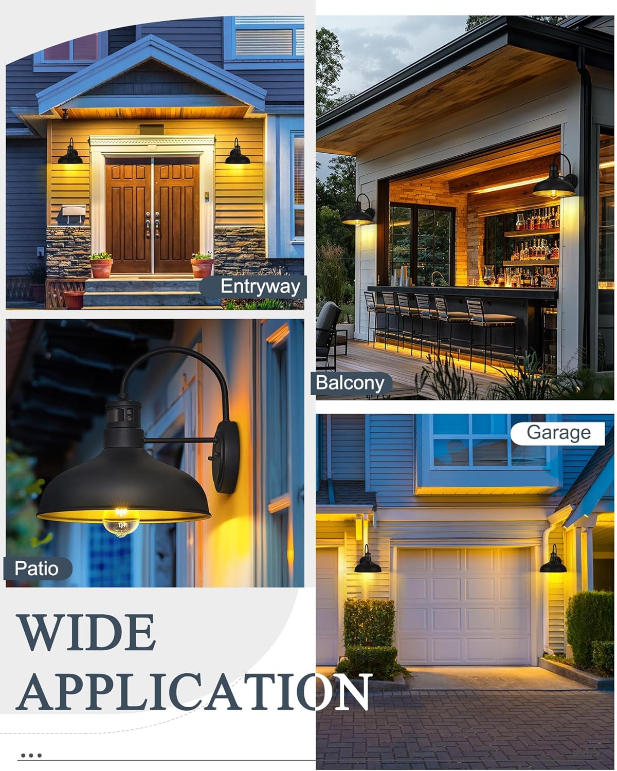 2 Pack 12 Motion Sensor Barn Lights, Outdoor Wall Lights with Dusk to Dawn Feature, IP65 Waterproof Farmhouse Gooseneck Light for House, Patio, Garage，HSMD2215-2