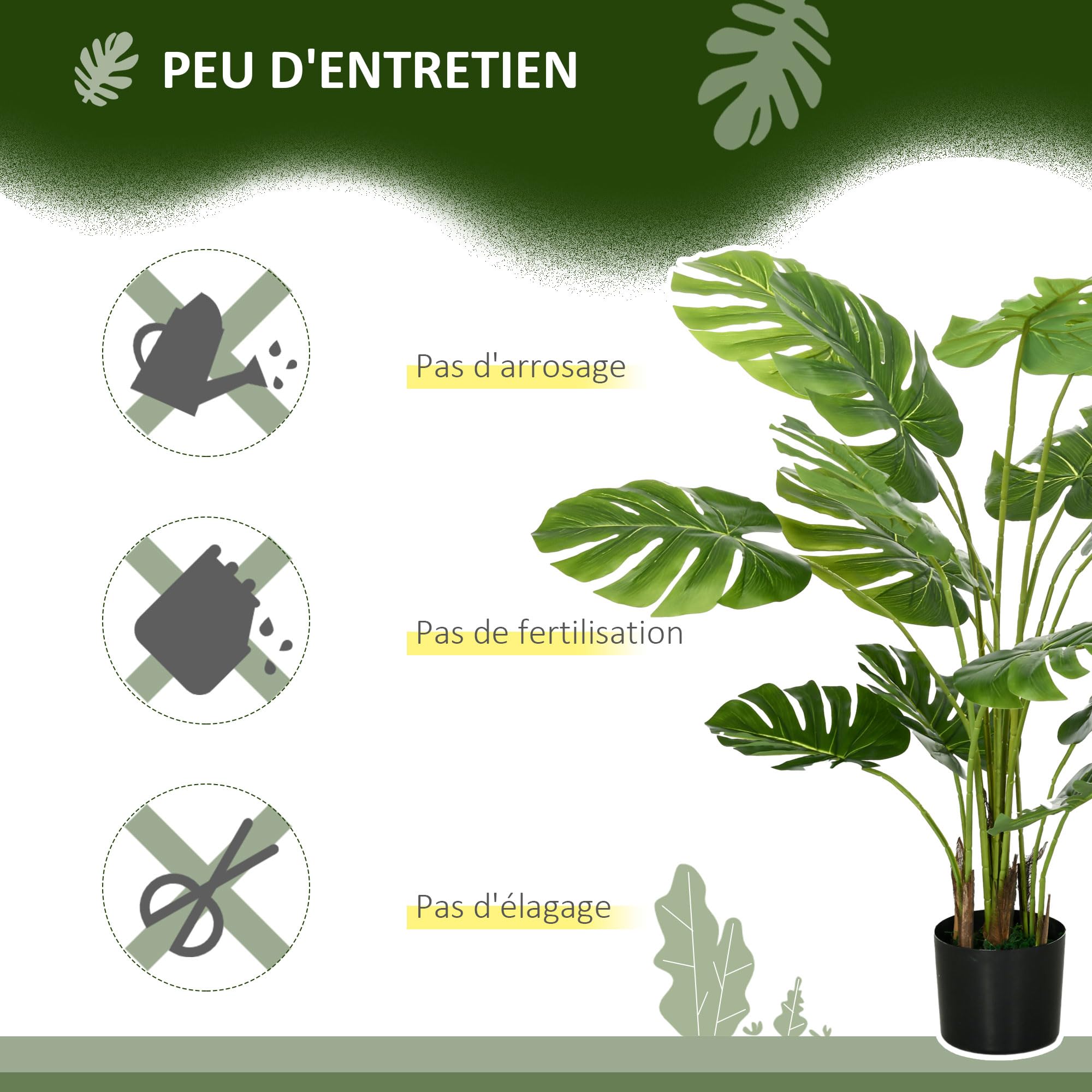 HOMCOM Arbre Artificiel Plante Artificielle Monstera Deliciosa 120 cm Vert