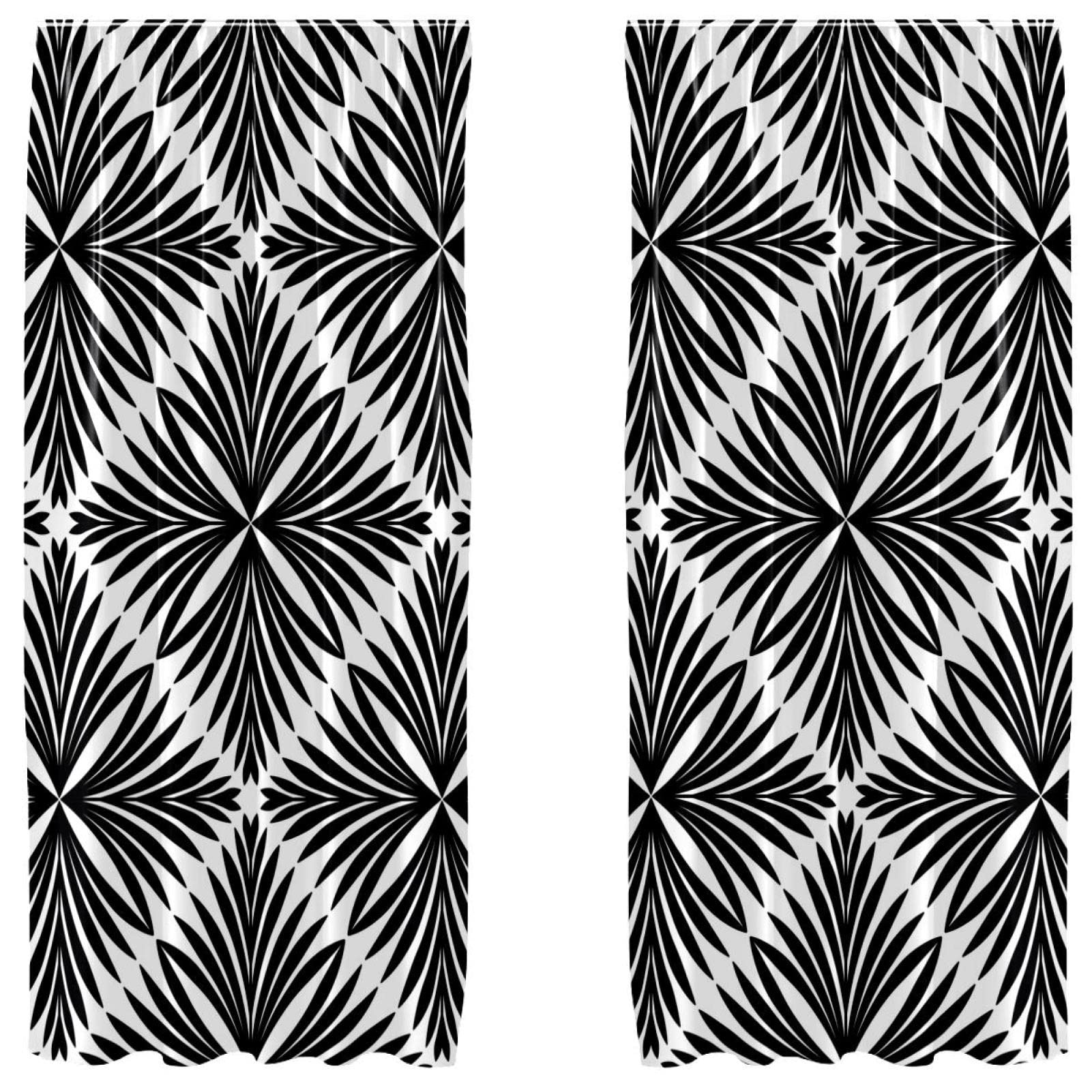 Cortinas opacas de microfibra de palma negro y blanco, juego de 2 paneles 55x84