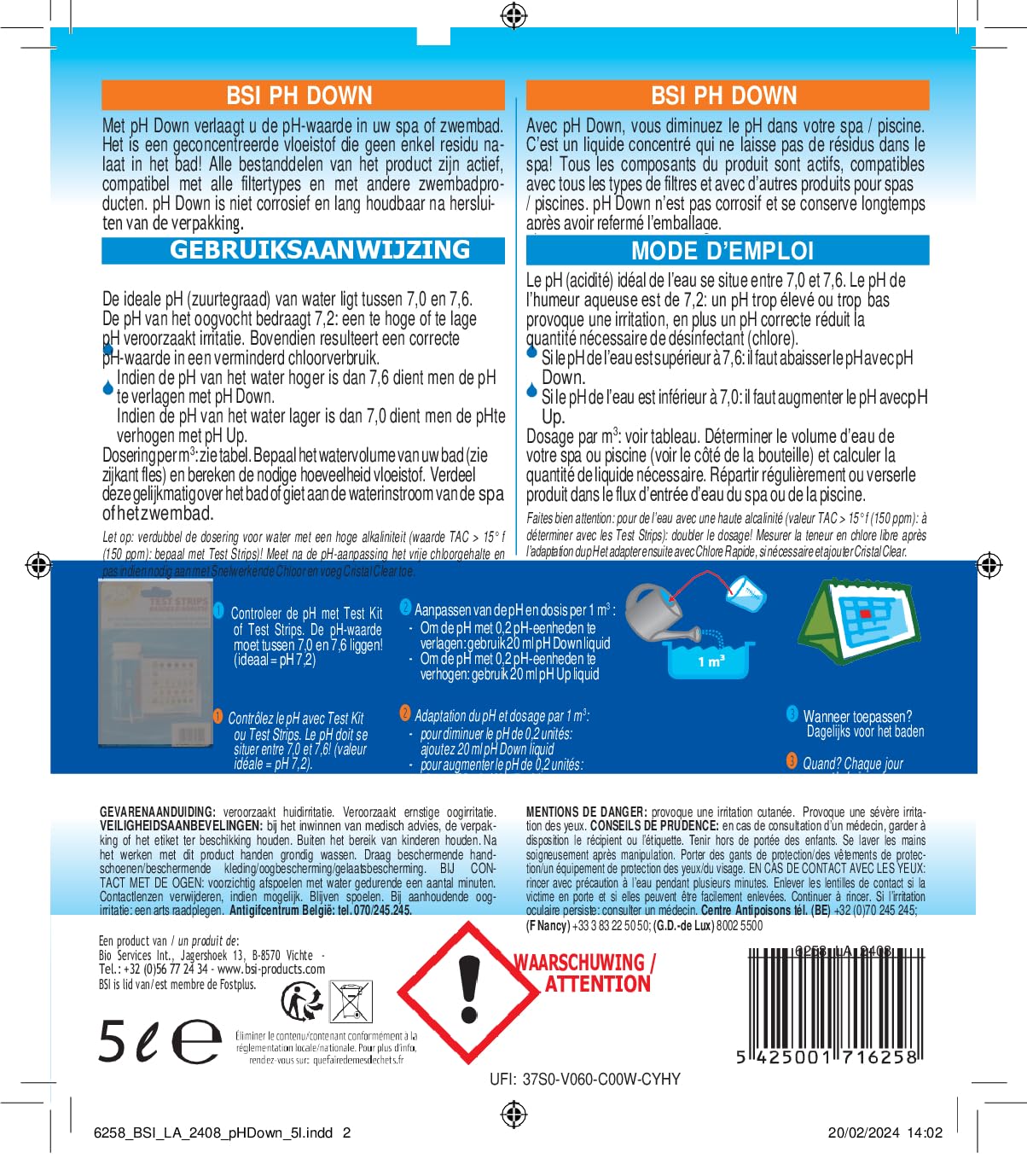 BSI - pH Moins - Liquide - Diminue et stabilise Le pH - Piscine - 5L (Lot de 2)