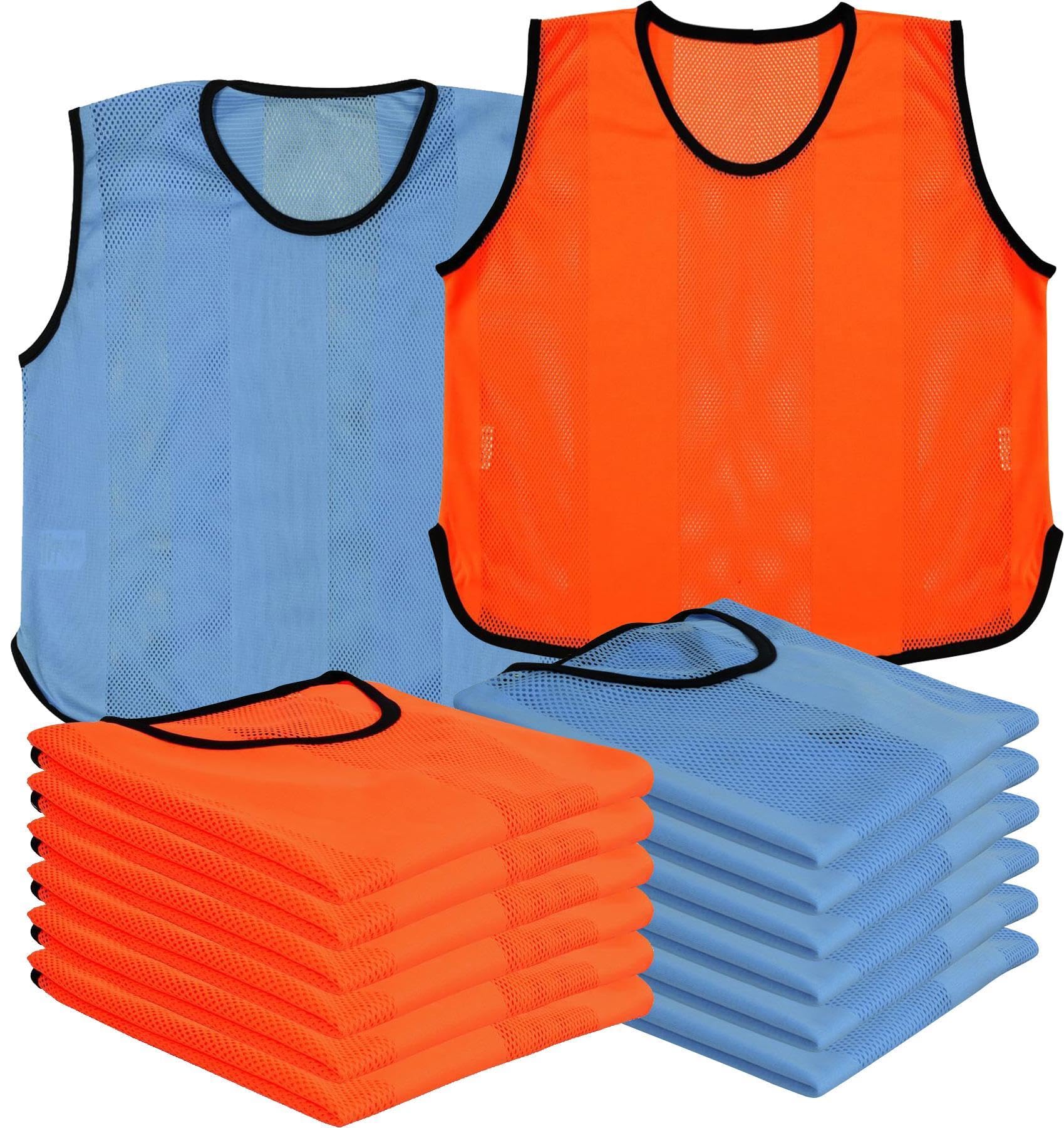 A2Z 12 Pack Sports Training Mesh Bibs Lightweight Comfortable - Bibs 760 6Blue/6Orange XL/2XL