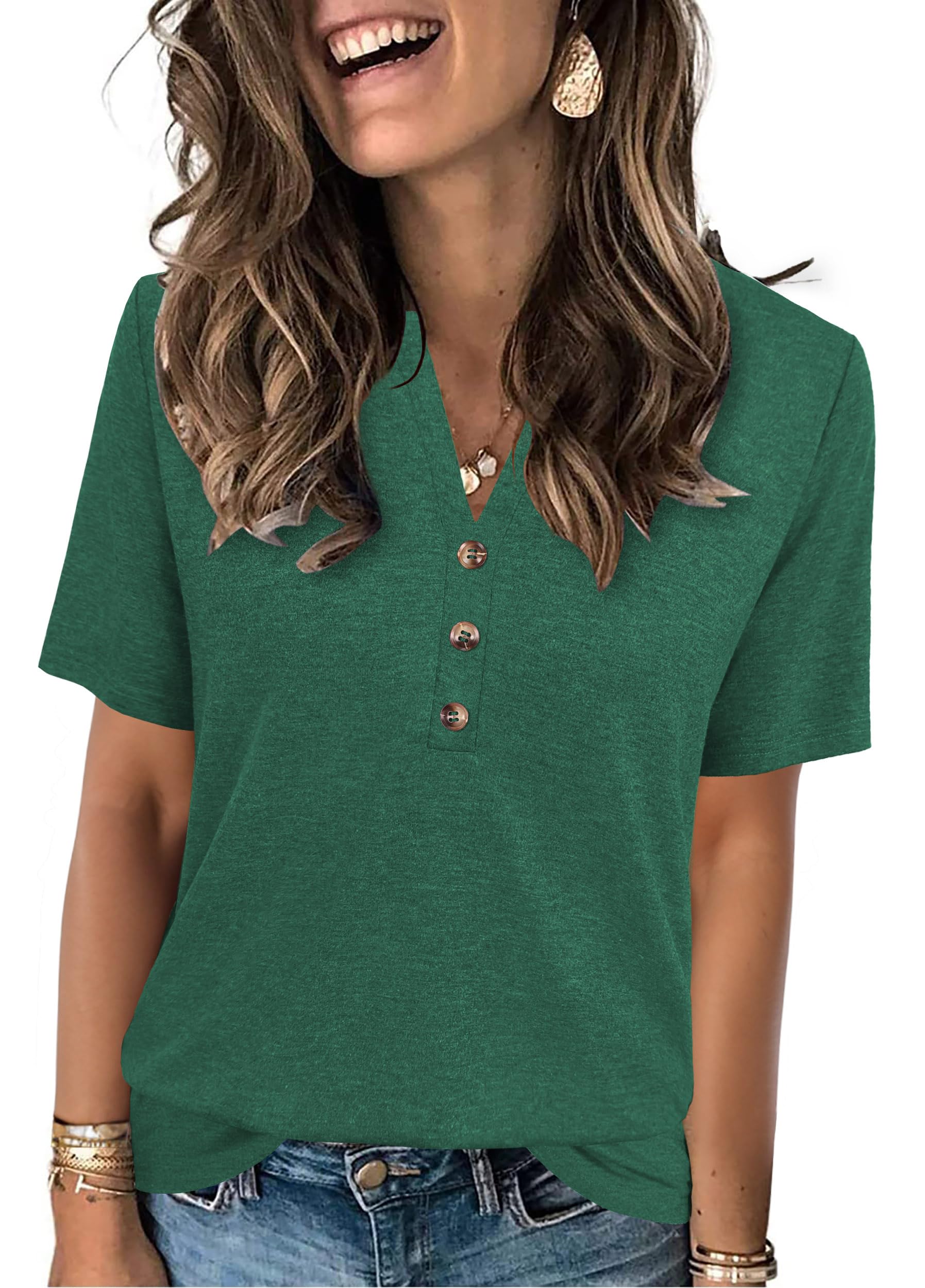 XMTOPYE Womens Summer Tops Short Sleeve Shirts Business Casual Outfits Trendy Fashion Beach Vacation Clothes 2025