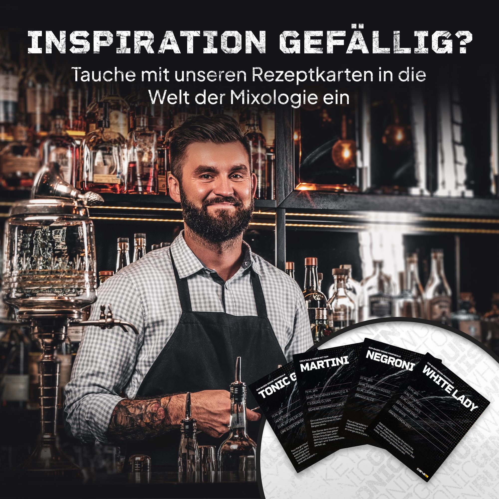 Gin-Baukasten für Anfänger mit 12 Botanicals & Zubehör - Gin selber Machen DIY-Set | 3 Glasflaschen, Trichter, Barlöffel + 4 Rezepte | Geschenkidee für Sie & Ihn zum Geburtstag & Weihnachten | DIBYS
