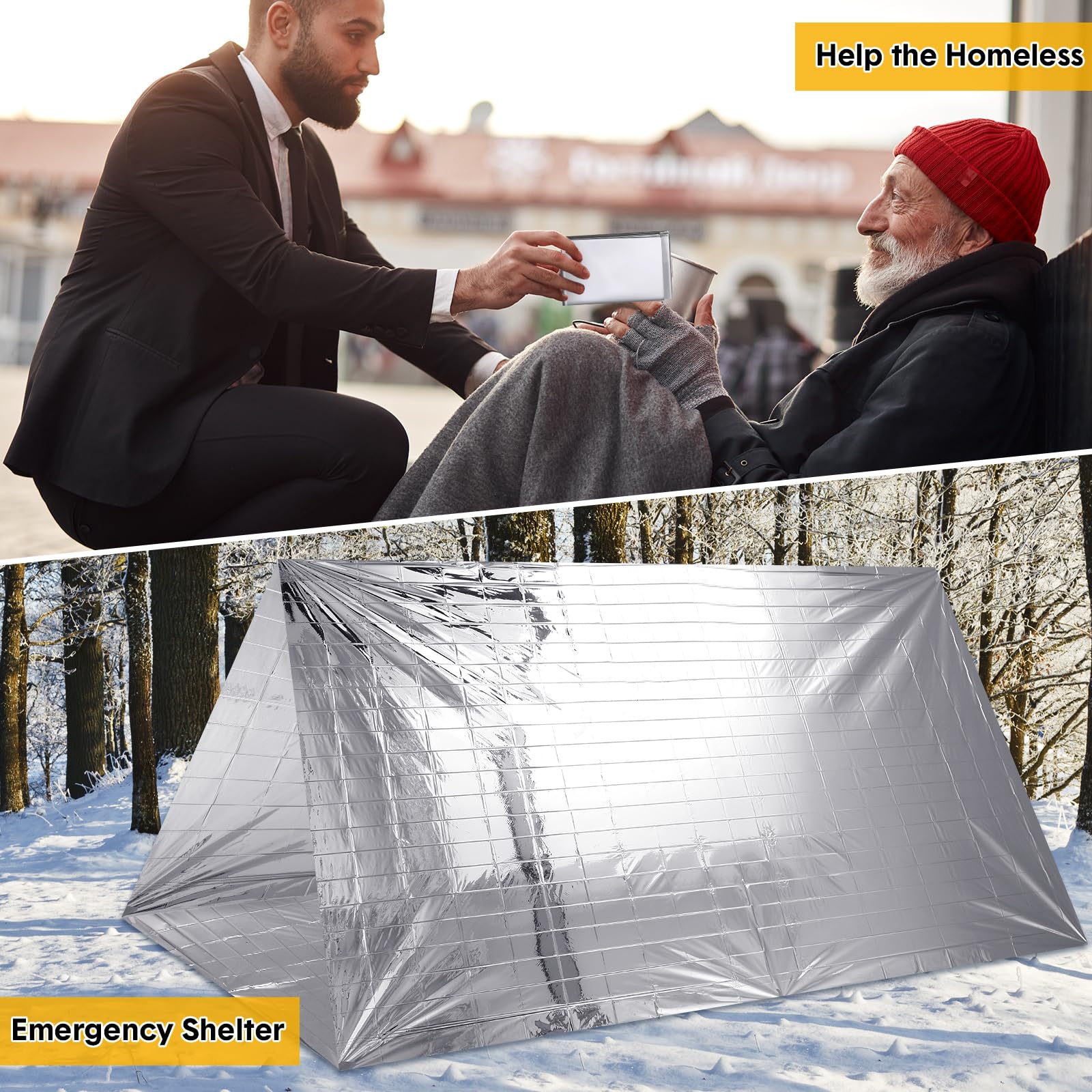 Copkim 100 coperte termiche di emergenza in Mylar, coperte di sopravvivenza, 210,8 x 139,7 cm, confezionate singolarmente, coperte di emergenza per esterni, per auto, escursionismo, campeggio, pronto