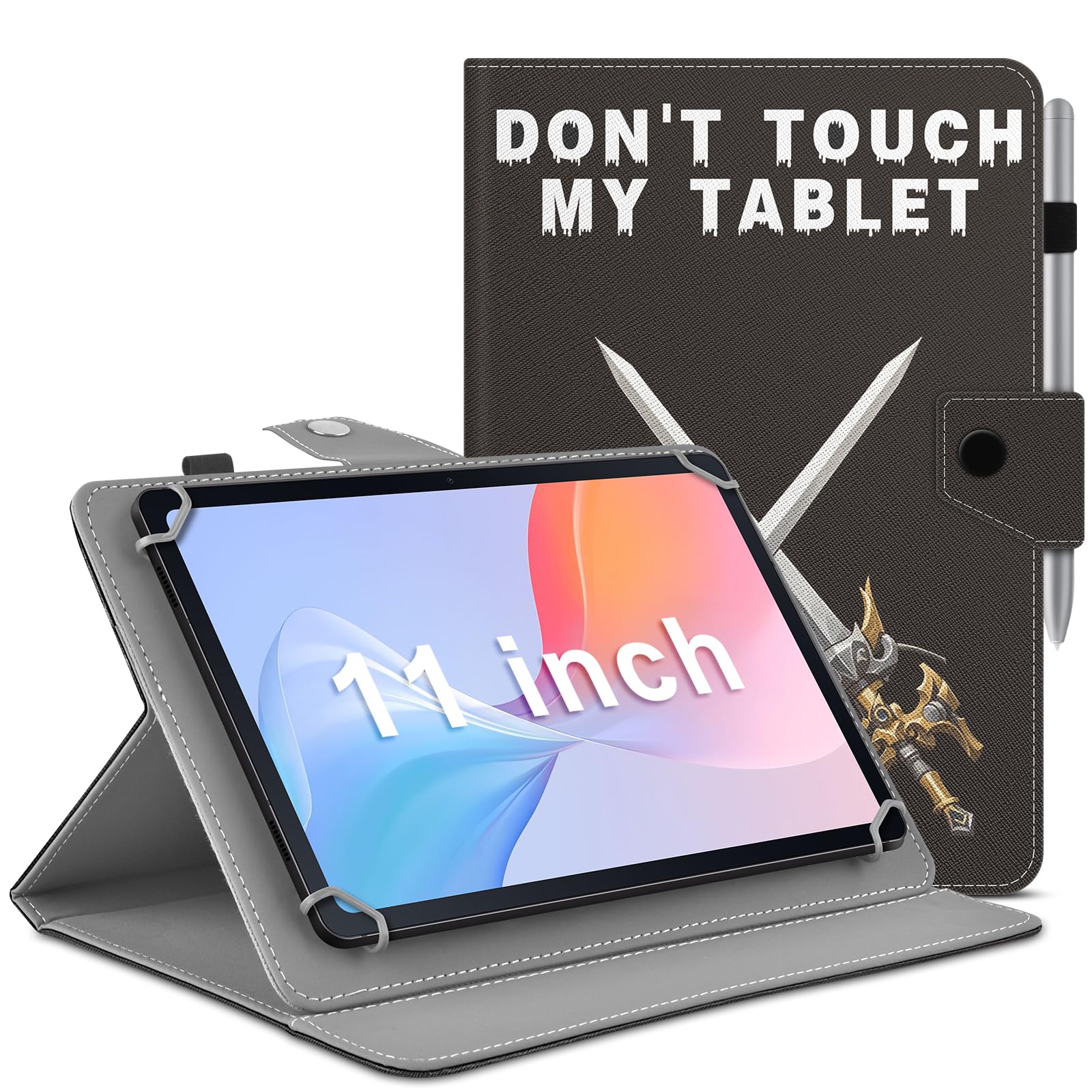 DETUOSI Universal 11 inch Tablet Case, 11.5 inch Tablet Cover, Travel Portable Protective Folio PU Leather Stand Shell Case【with 4 Fixed Rings】 for All Kinds of 11-12 inch Android/iOS/Windows Tablet