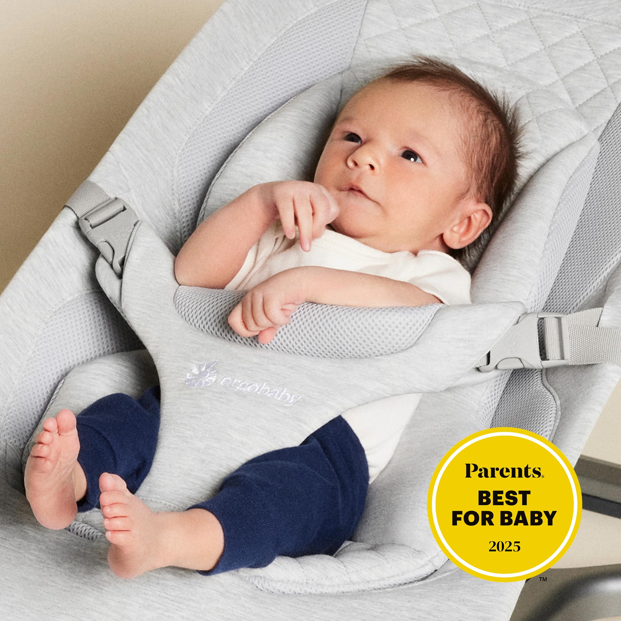 Ergobaby Evolve 3-in-1 Bouncer Seat for Babies and Toddlers 5.5-25lbs - Multi Position Baby Rocker Seat with Adjustable Heights, Secure Harness, Newborn Insert - Light Grey - 3