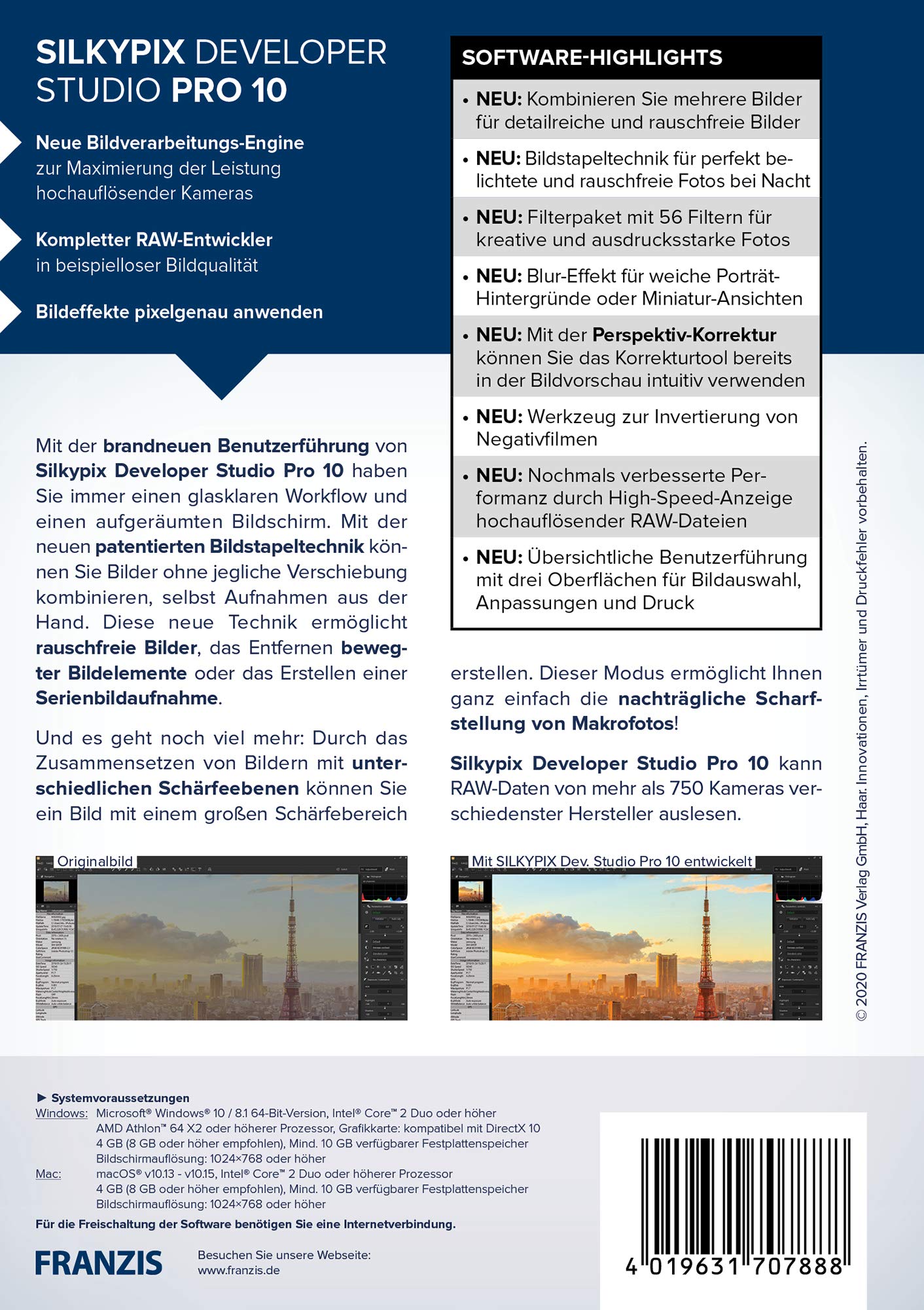 FRANZIS Silkypix Developer Studio Pro 10|10|2 Geräte|ohne Abo|PC/Mac|Disc|Disc