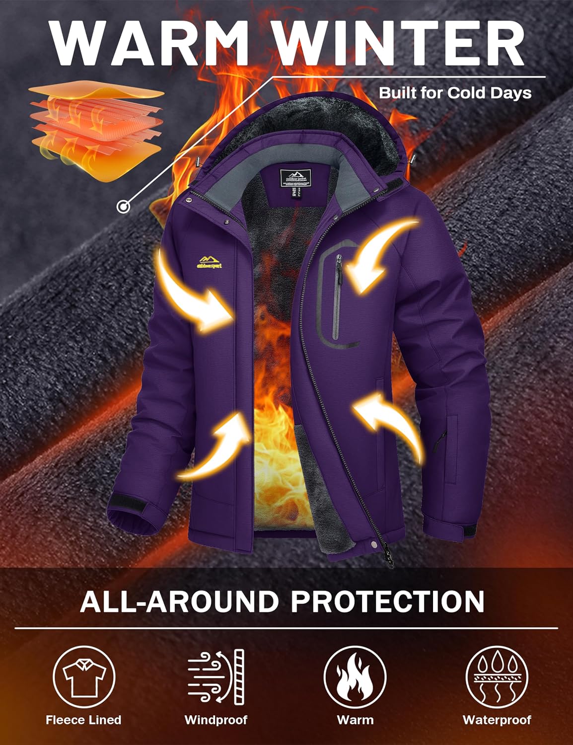 MAGCOMSEN Women's Ski Jacket Waterproof Insulated Warm Winter Coat Thermal Windproof Snow Jacket Fleece Lined Raincoat