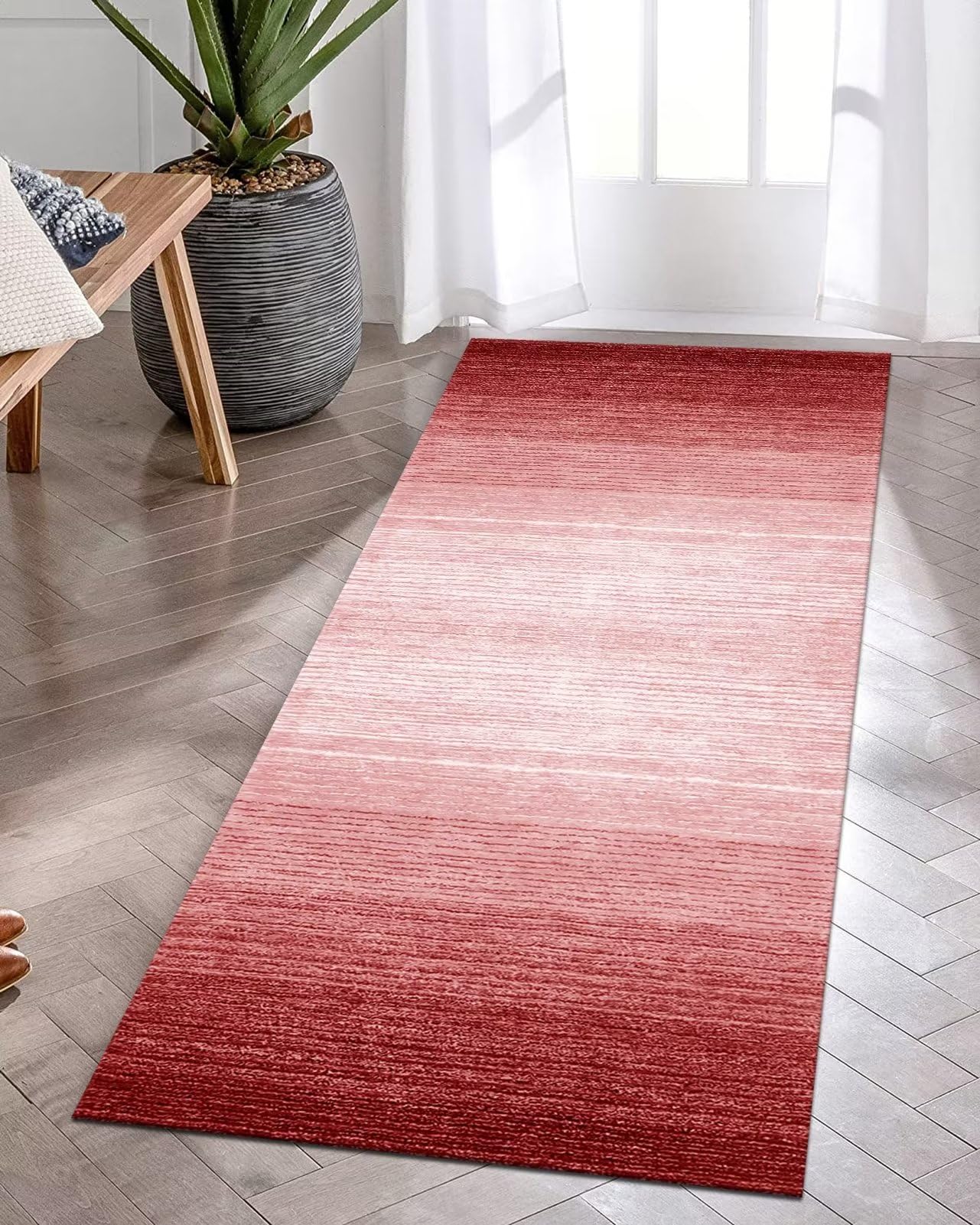 Teppichläufer Flur Küchenteppich rutschfeste Teppichmatten Küchenläufer 100 x 250 cm Rot Weiß Langer Korridor Teppichläufer Waschbar Meterware Teppich Küchenmatte für Wohnzimmer Schlafzimmer
