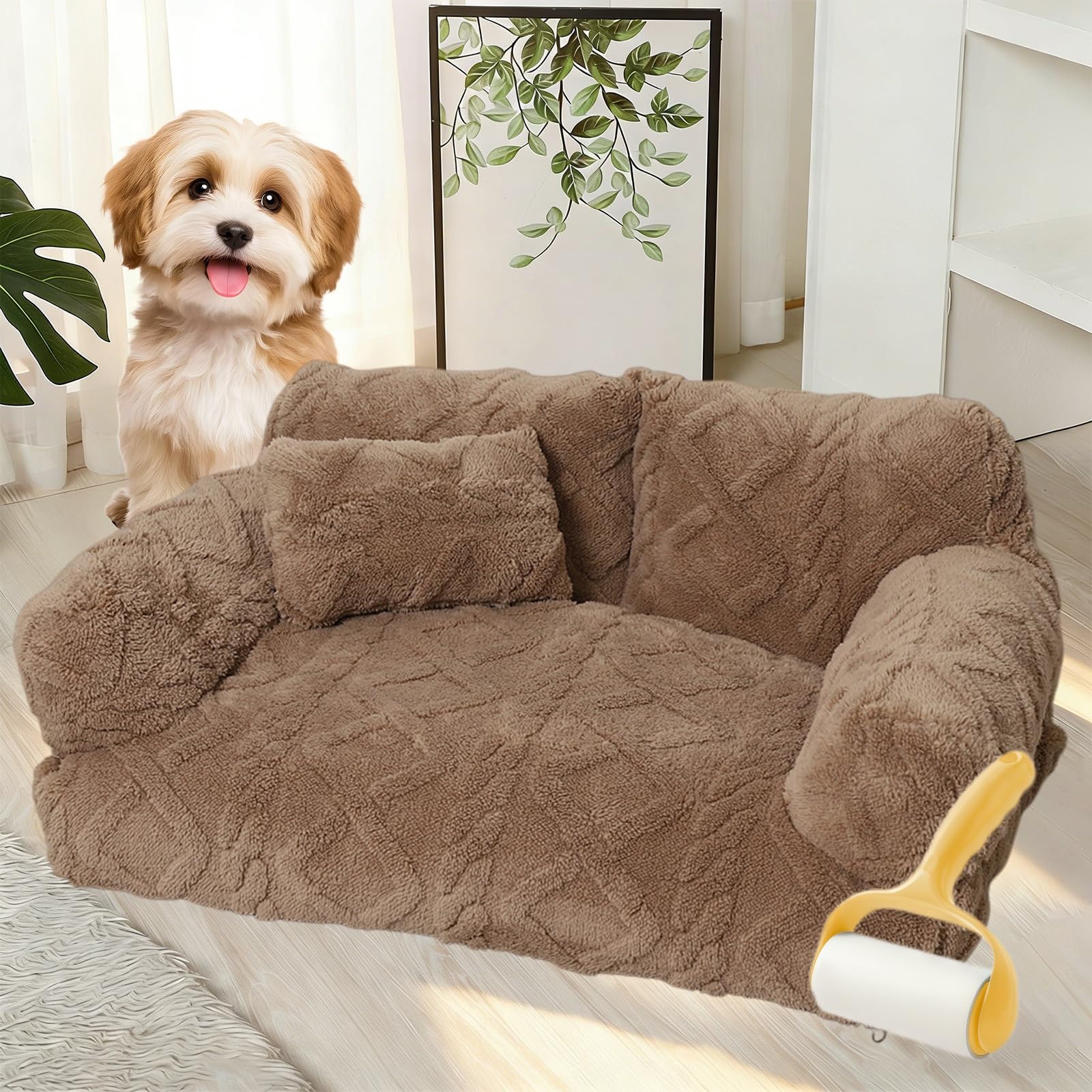 2026 New Orthopedic Sofa Bed for Dogs, Outdoor Dog Bed, Ultra Soft Plush Calming Pet Sofa Bed with Removable Cover, Orthopedic Dog Bed, Relieves Arthritis Pain, Warm as a Mother's Hug(Khaki,XL)