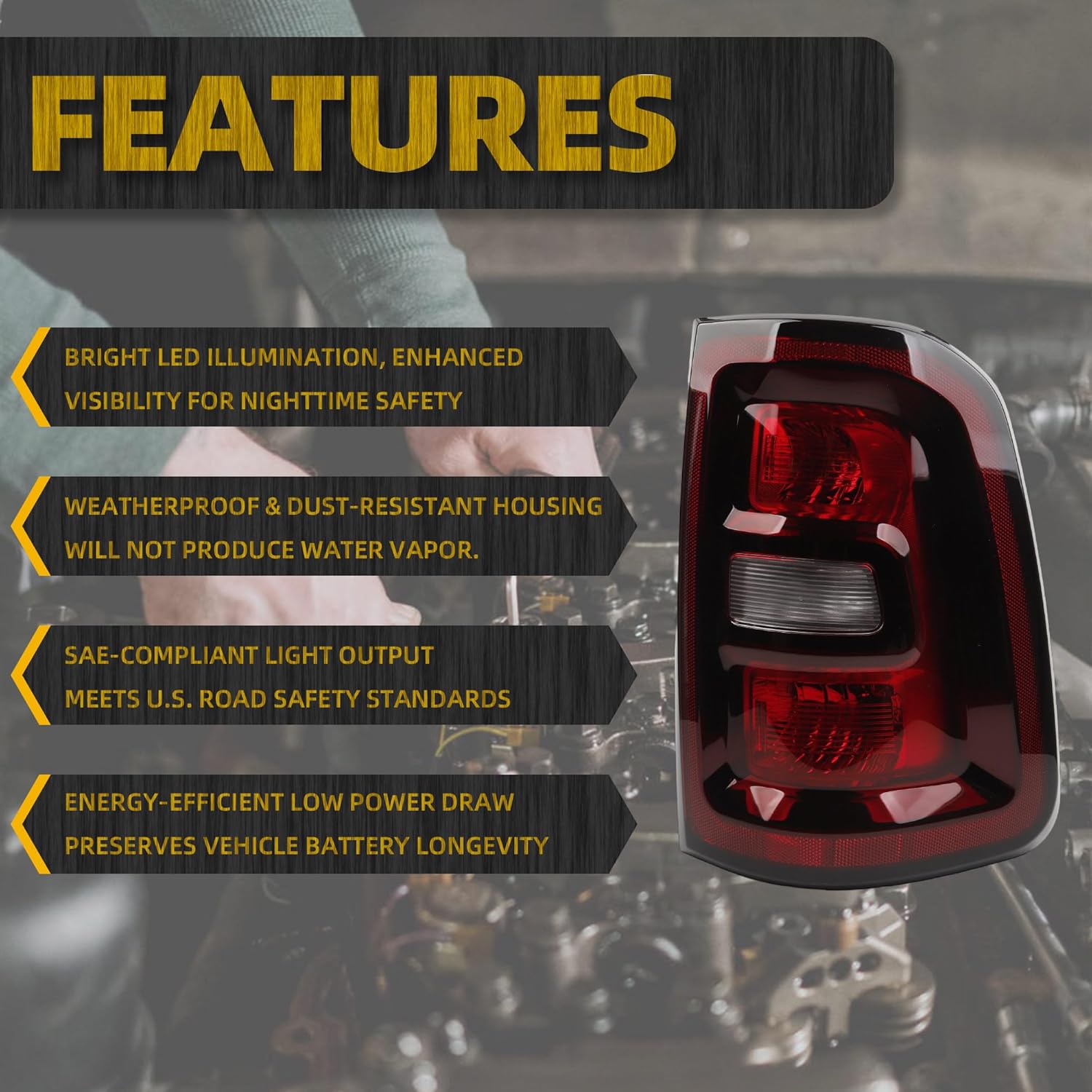 Dasbecan Halogen Tail Light Assembly Compatible with 2025 2026 Dodge Ram 1500 Taillight Smoked Black Bezel Rear Lamp Right Passenger Side Replace#68531046AA