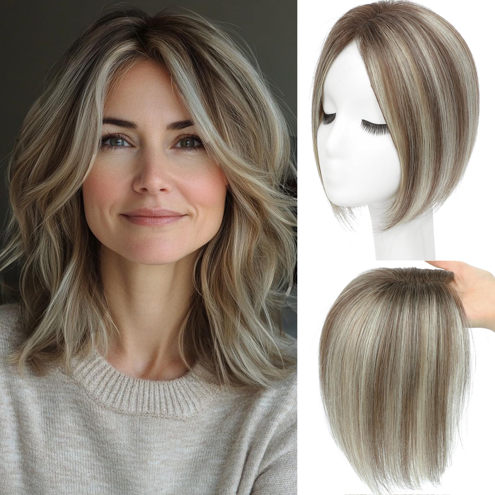 Hair Toppers with Thinning Hair Toppers for Women 100% Real Human Hair Pieces 7 * 10cm Hand-Tied Swiss Base Topper No Bangs 30g Hairpieces 10Inch (4T6/613#)