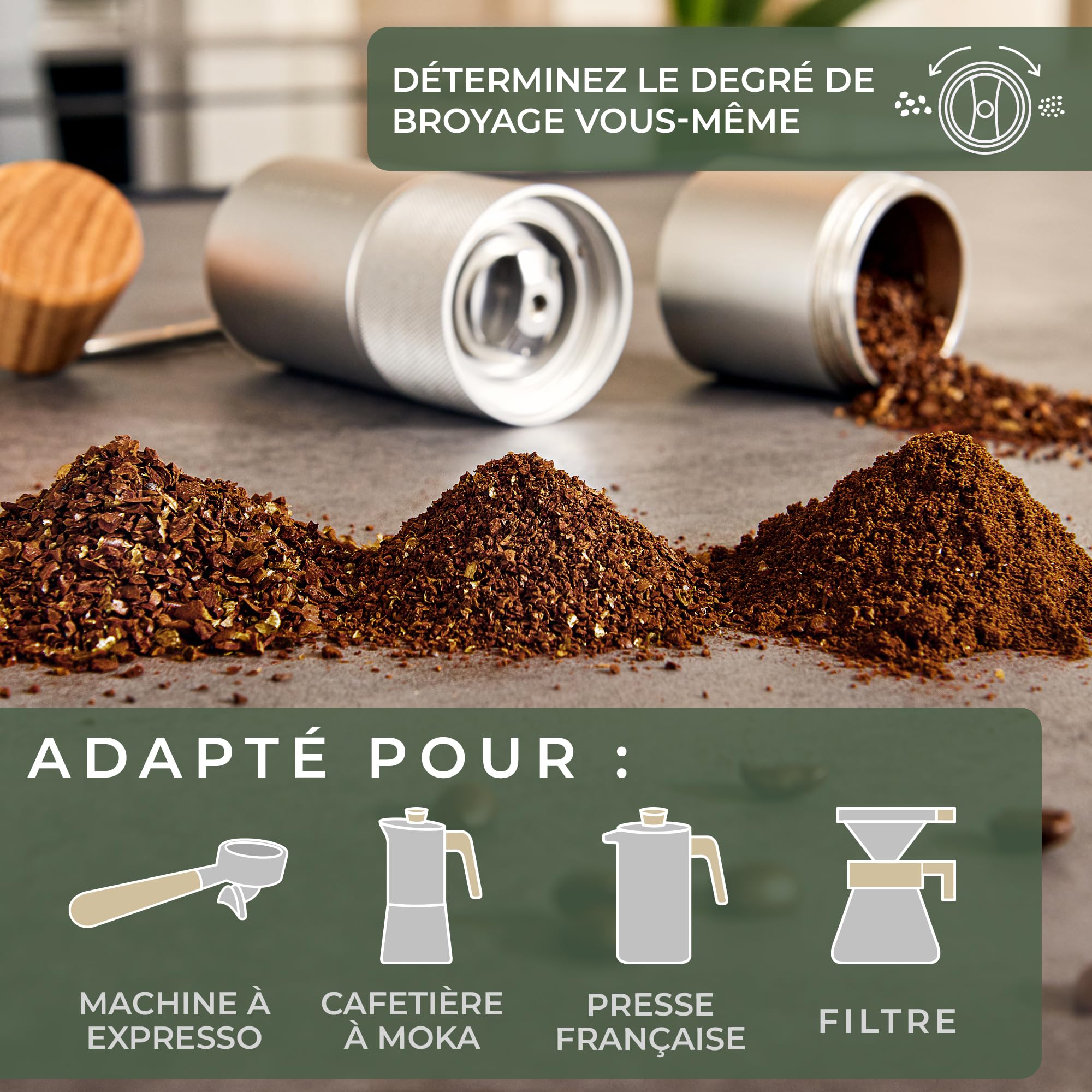 WALDWERK Moulin à Café Manuel en Acier Inoxydable - Coffee Grinder avec Poignée en Bois - Sans Plastique