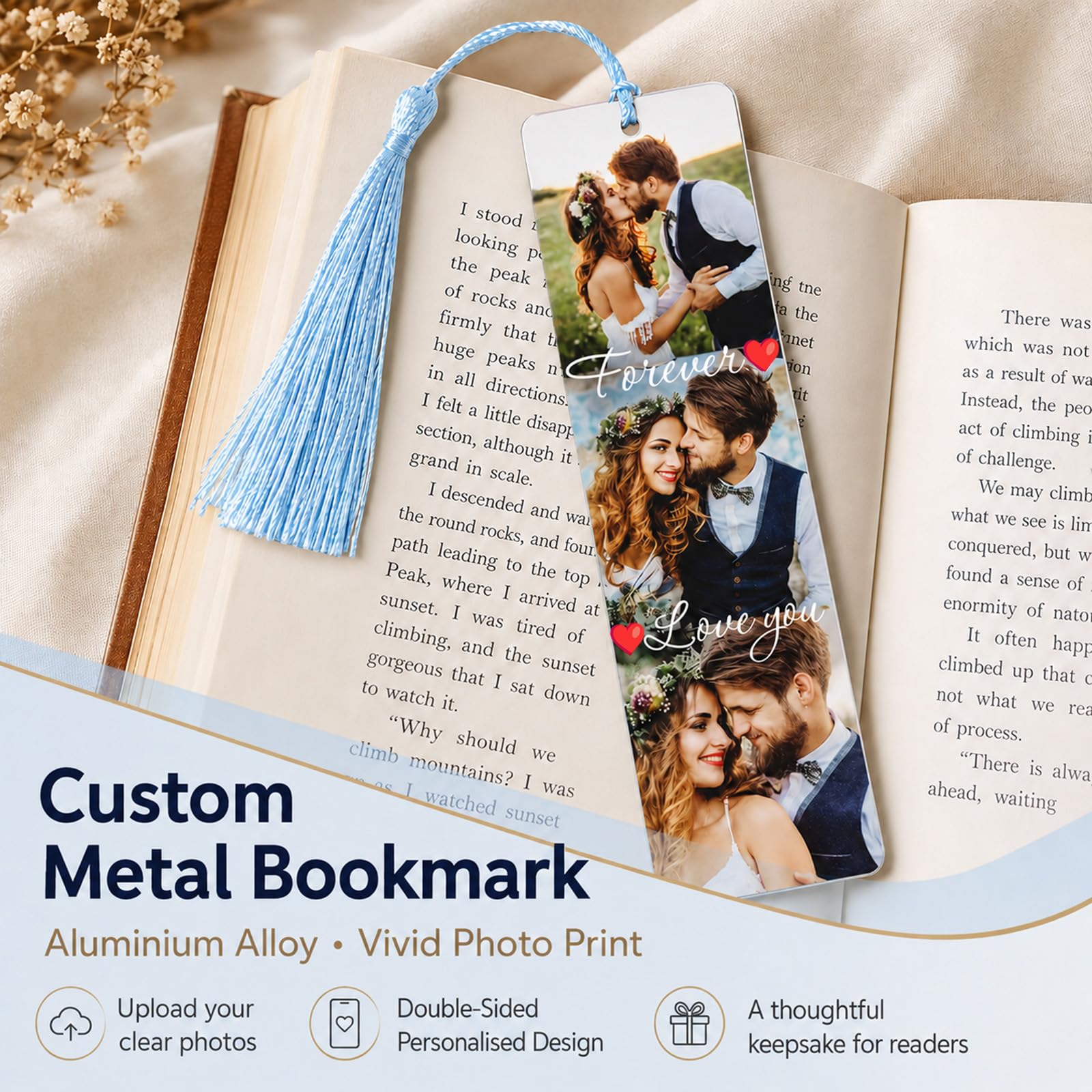 Marcapáginas Personalizado con Foto y Texto, Punto de Lectura de Metal, Marcador de Libros de Aluminio, Regalo para Mamá Papá Profesores Lectores