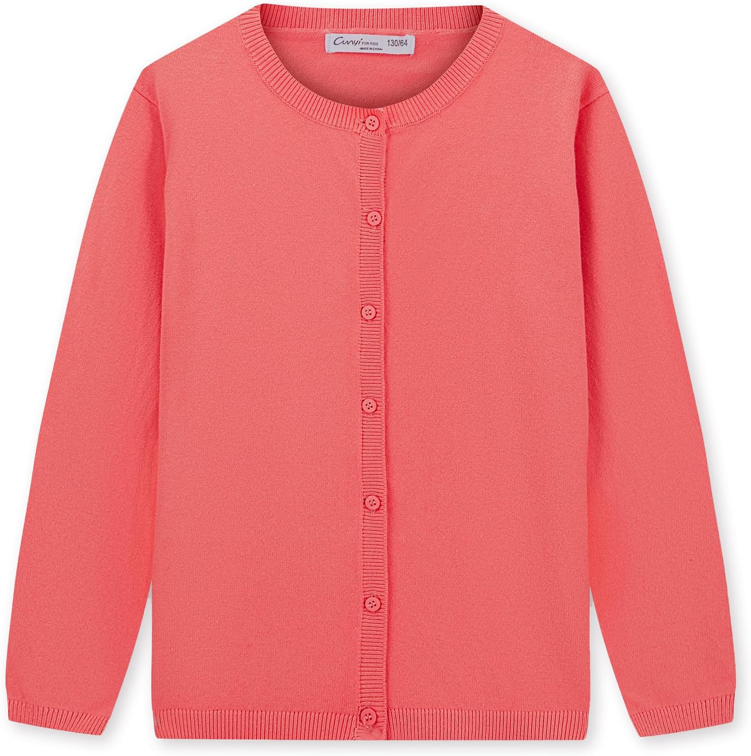 CUNYI Girl's Crewneck Lightweight Button-up Cardigan Cotton Knit Sweater Casual Cute Outerwear