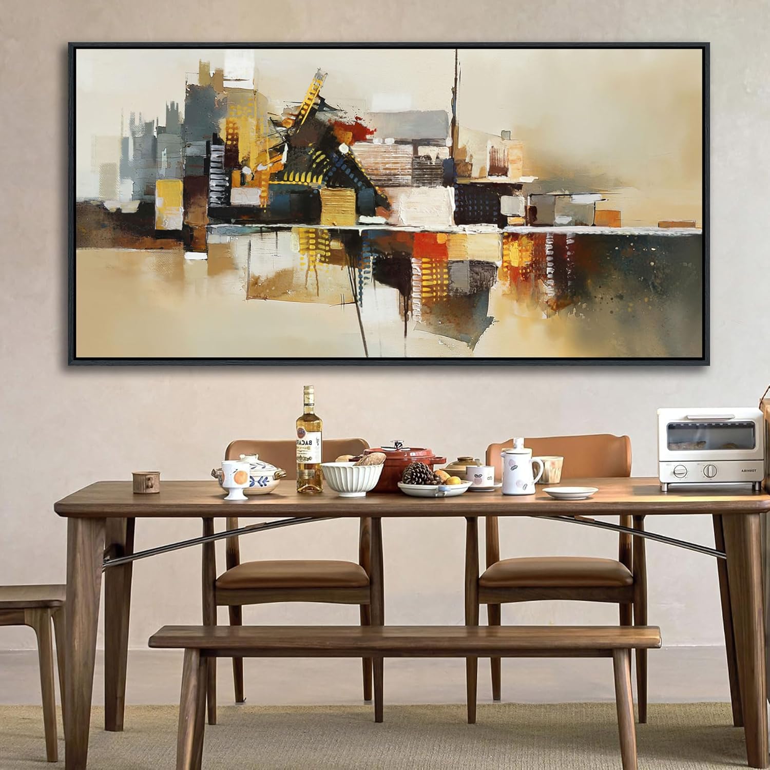 Yellow Abstract Wall Art for Living Room - Modern Wall Art - Framed Large Wall Decor - Canvas Pictures for Bedroom, Office, Above Bed - Contemporary Artwork for Home Decor 29×58IN