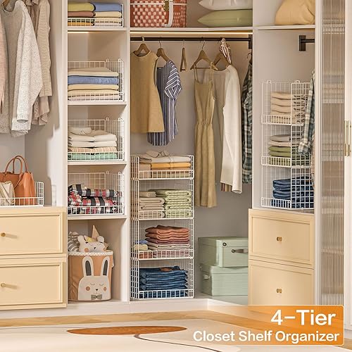 Miniatura 2 de Organizadores de armario apilables de 4 niveles y estantes de almacenamiento, sistema organizador de estantes plegables para armario, cajones de
