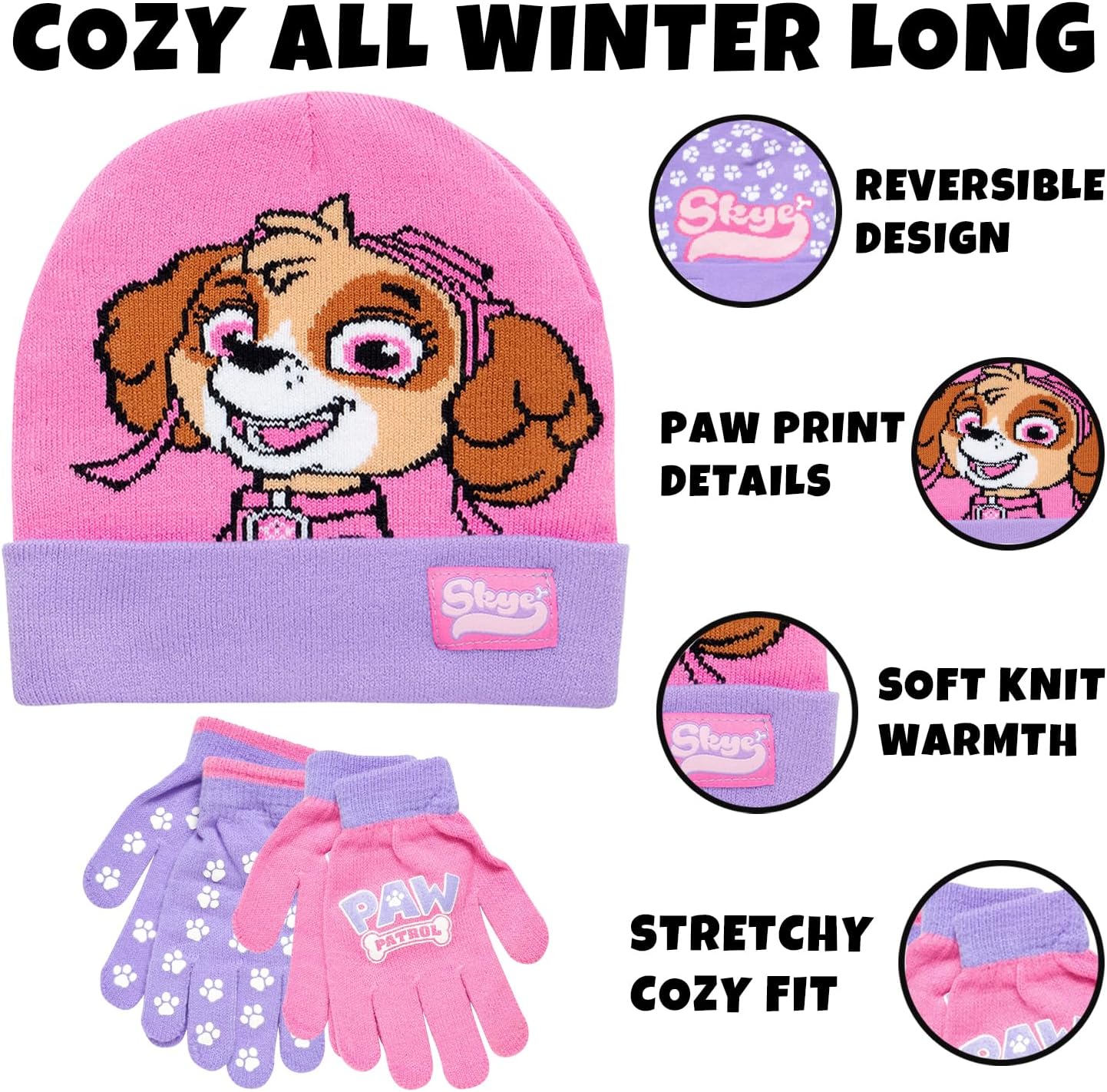 Nickelodeon Paw Patrol Girls Winter Hat and 2 Pair Mittens or Gloves (Age 2-7) - Image 3