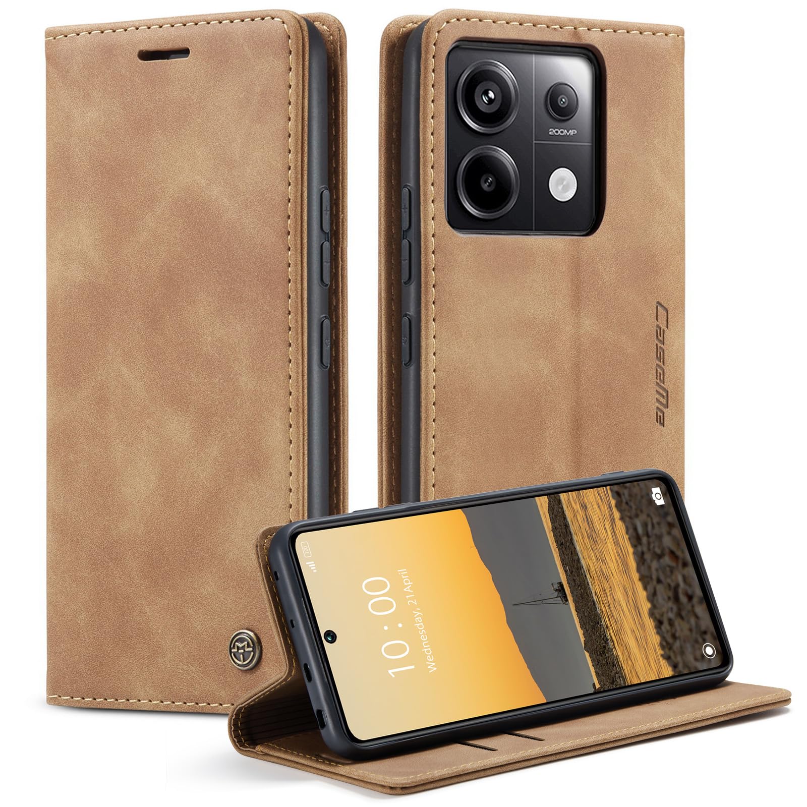 Monweicz Handyhülle für Xiaomi Redmi Note 13 Pro 5G Hülle Premium Lederhülle Klappbar Flip Case Tasche Magnet Kartenfach Standfunktion Klapphülle Schutzhülle für Xiaomi Redmi Note 13 Pro 5G - Braun