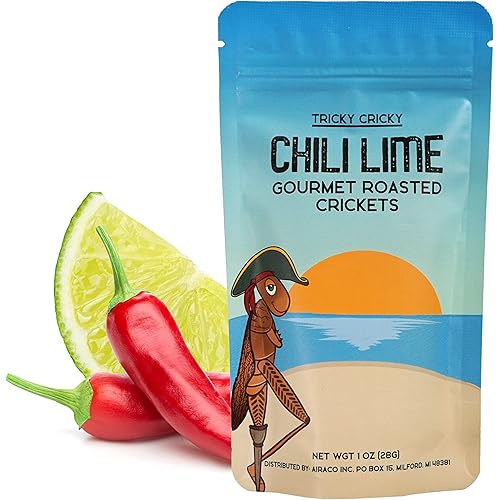 Tricky Cricky Edible Flavored Cricket Snacks for Humans - USA Grown - Unique & Healthy Gourmet Snacks for Adults - High Protein, Low Carb, Low Calorie Dried Edible Bugs for People - Chili Lime - 1 Oz