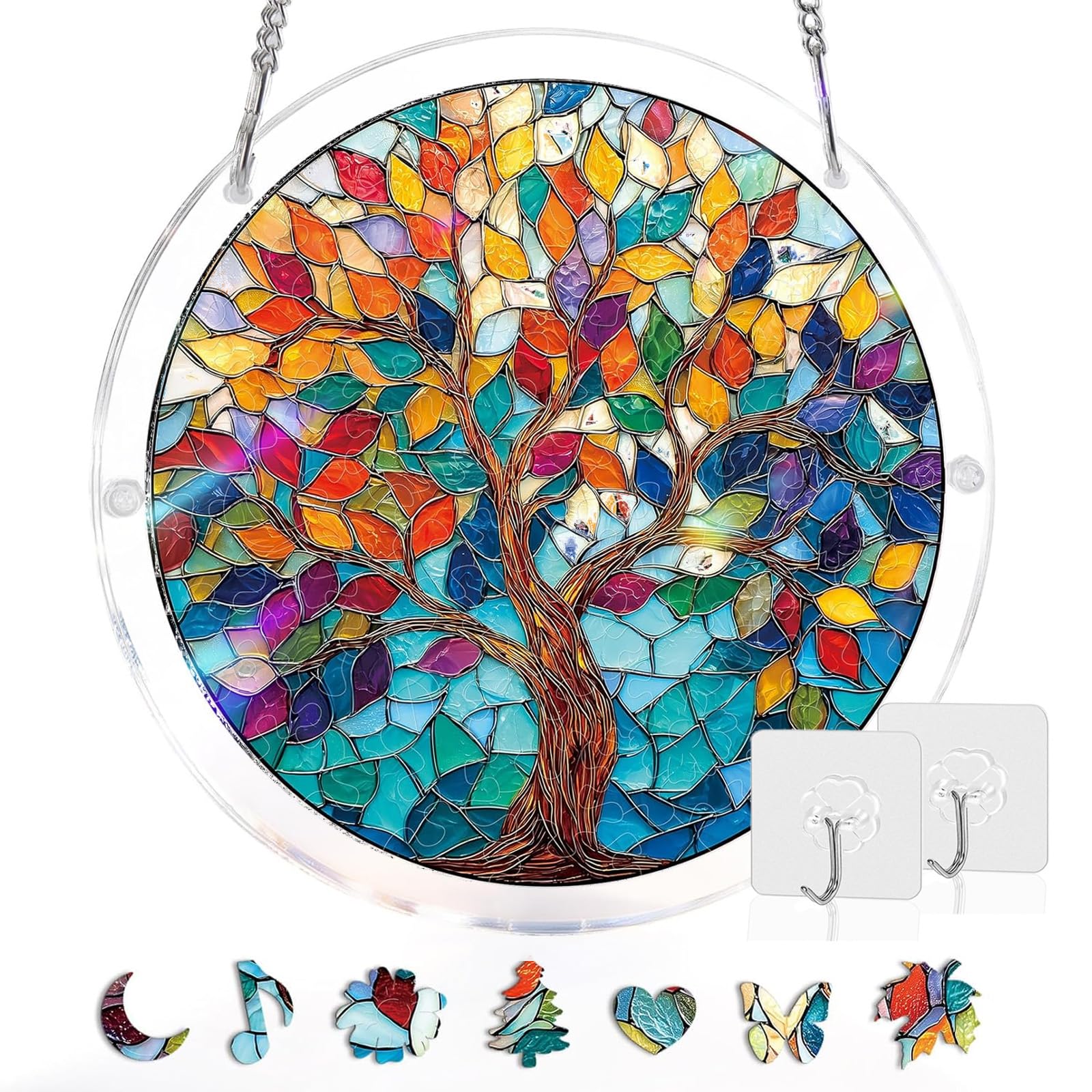 Acrylic Puzzle Suncatcher 83 Pieces, 7.4 Inch, DIY Window Hanging Decoration for Home & Garden, for Women, Men, and Moms, Ideal for Birthday or Home Decor,Style d,S (7.4in) — view 13