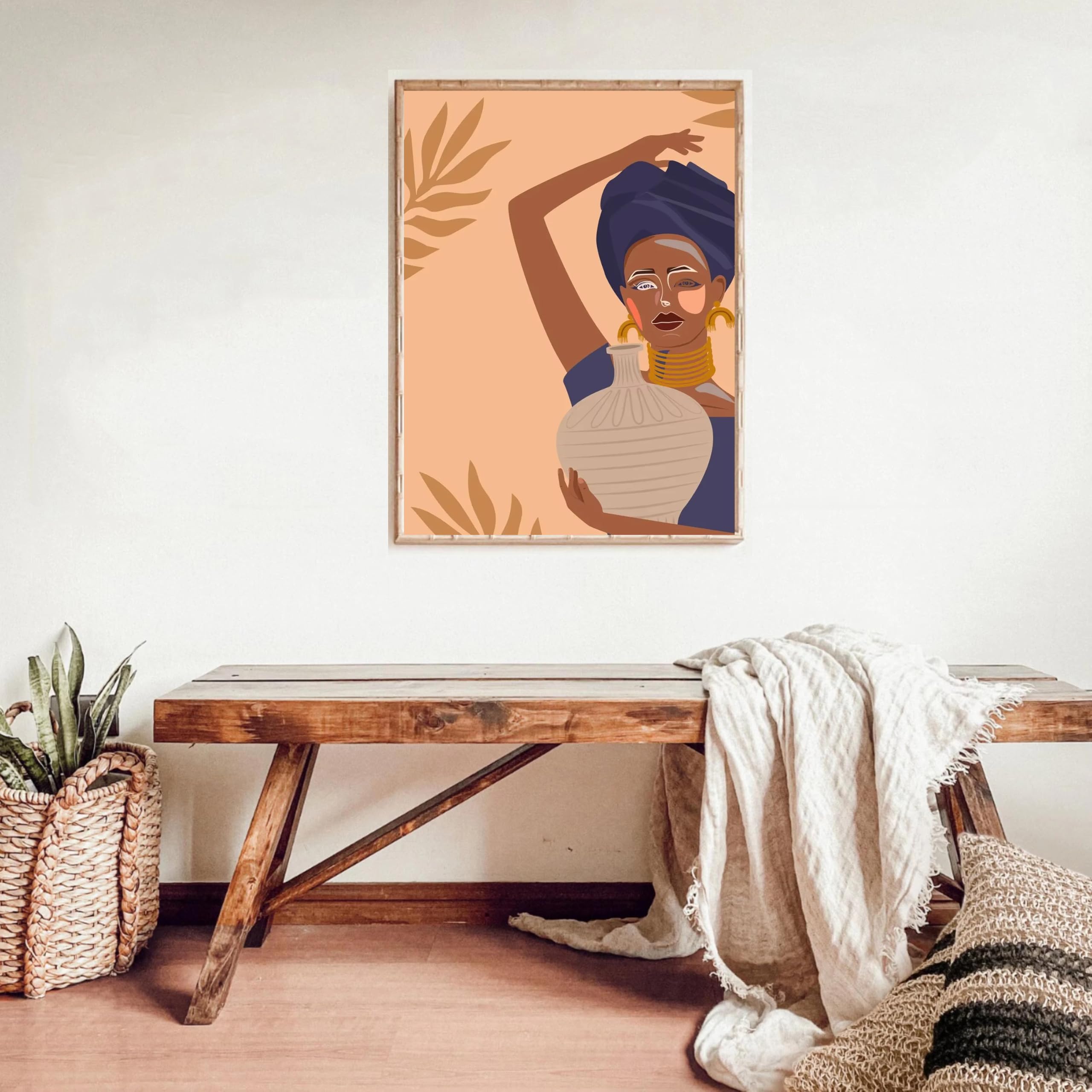 DFZEWKI Wall Art Boho Abstract Mountain Sun Vase Leaves Plant Canvas Painting Nordic and Prints Decor(60x80cm(24x31in)/No frame)